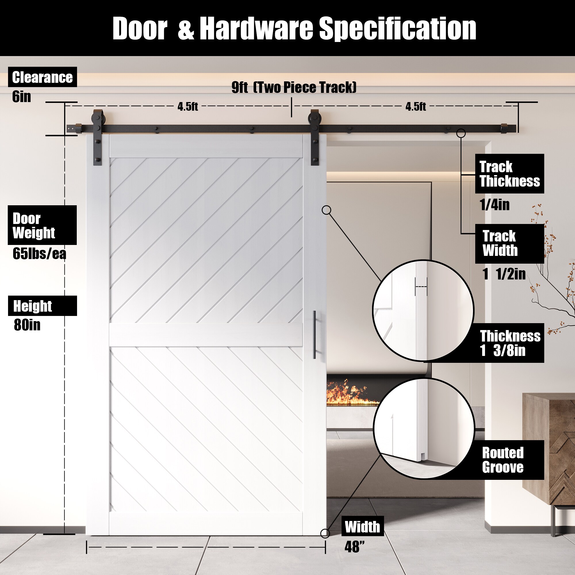 HOMACER YT1H108C-XT3-4880-WH Barn-Doors - View #2