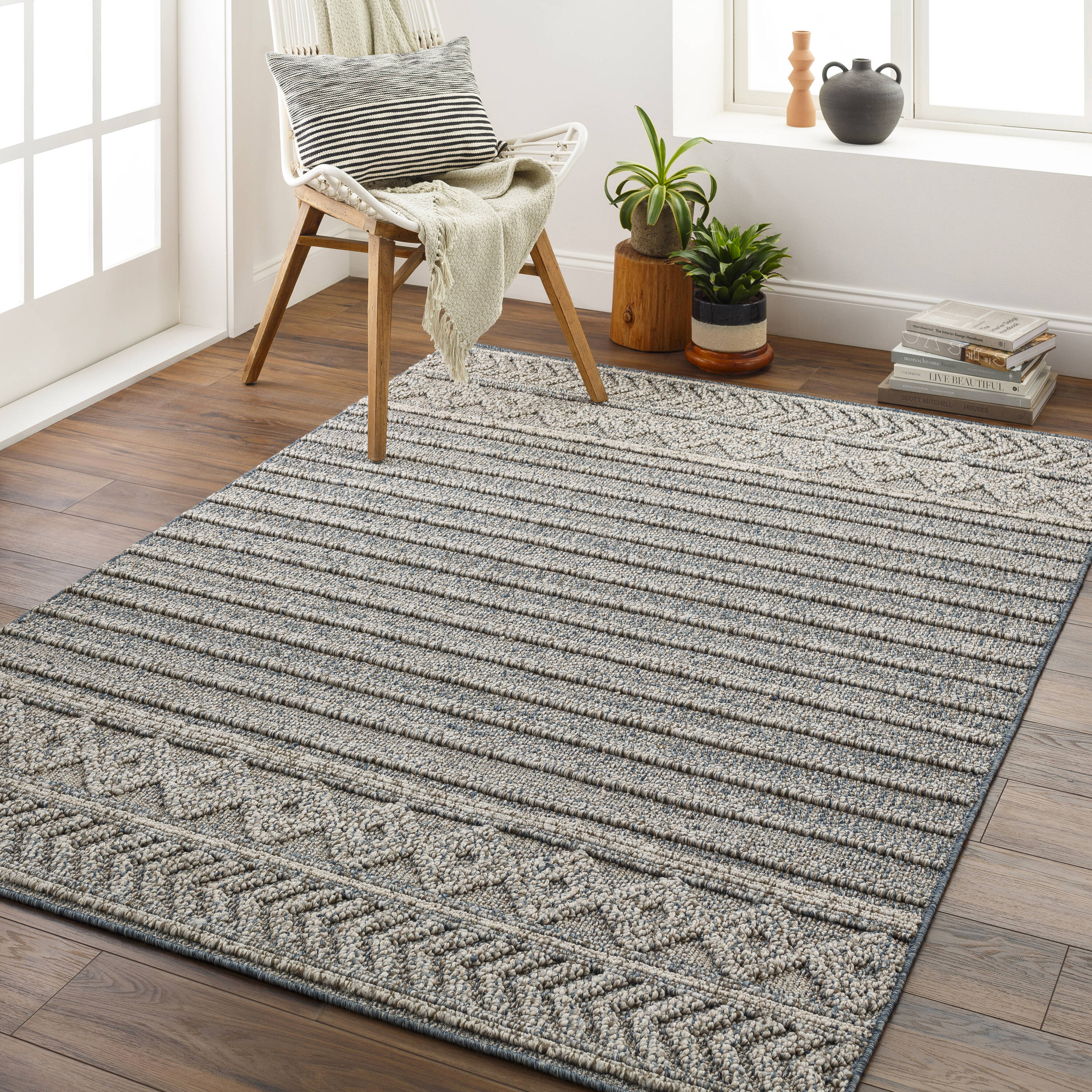 Livabliss SSO2304-2773 Sarasota 3 x 7 (ft) Polypropylene Blue Rectangular Indoor/Outdoor Stripe Mid-Century Modern Runner rug