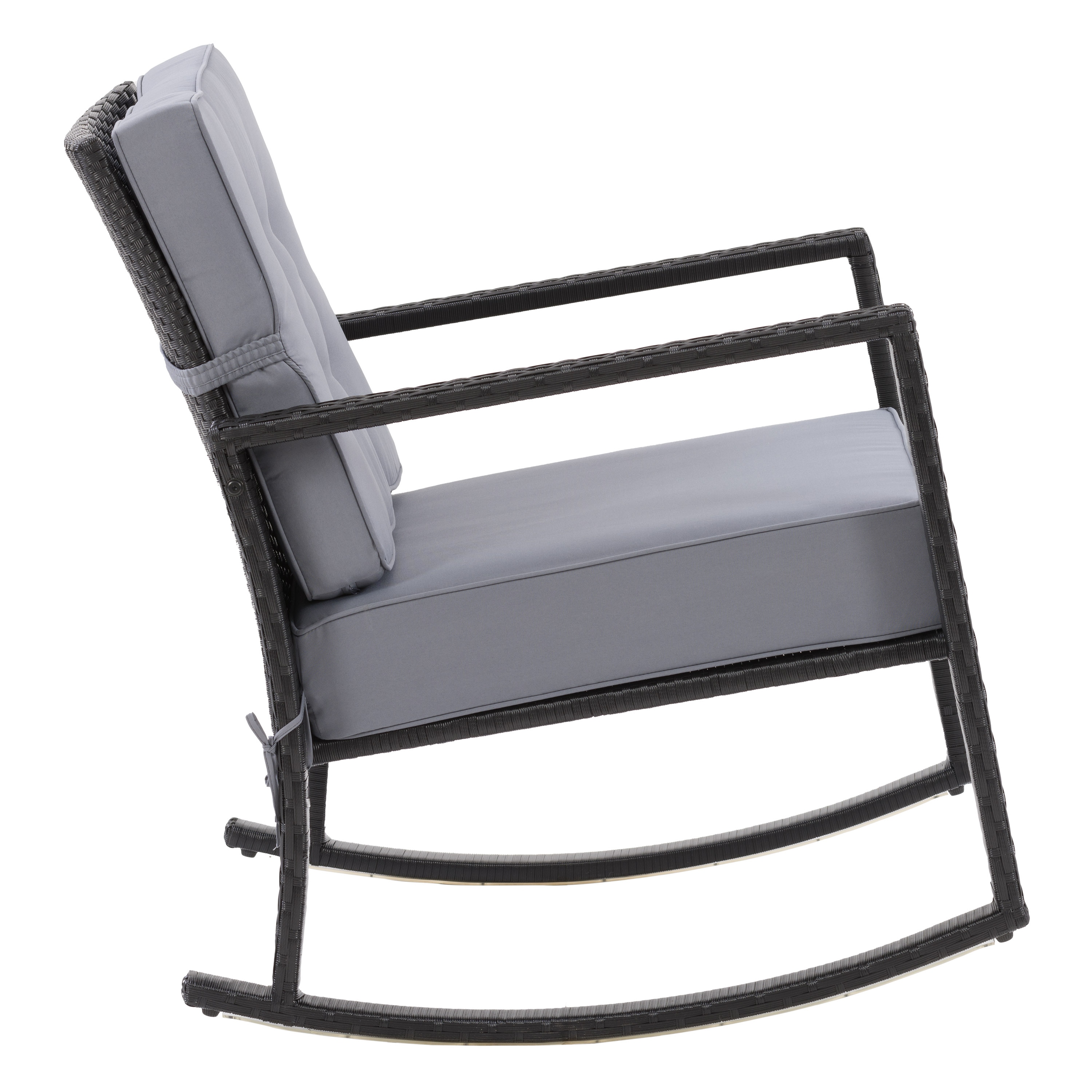 Parksville Black Wicker Rocking Chair with Gray Cushions