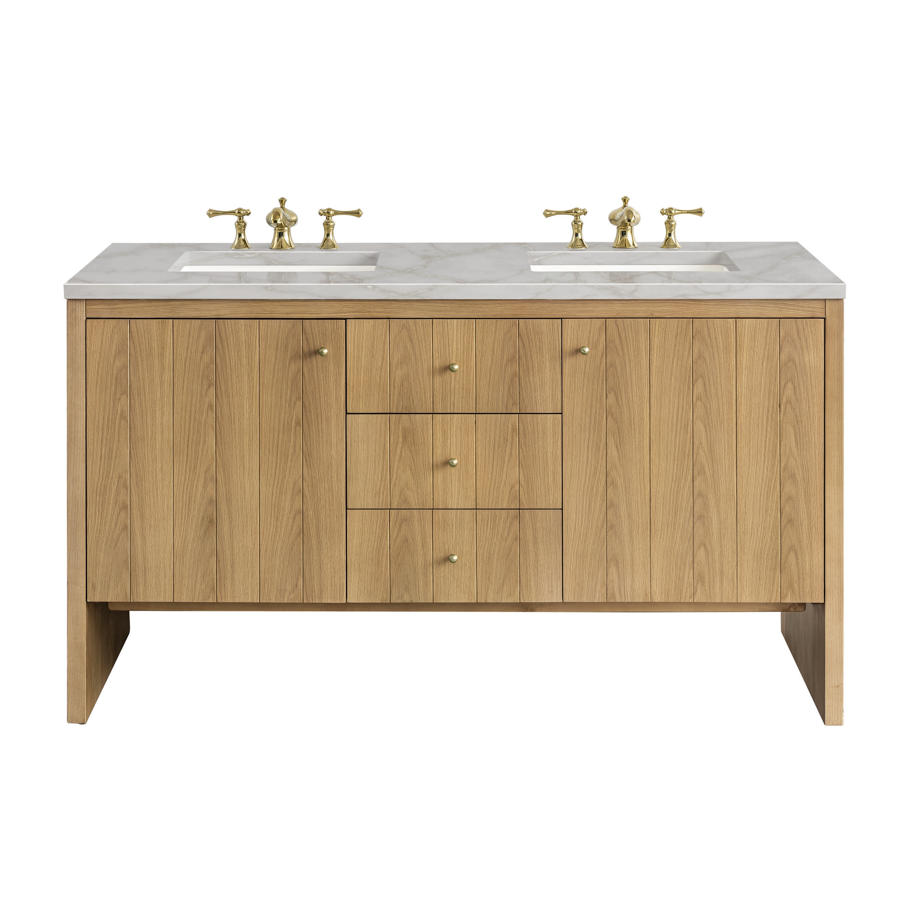James Martin Vanities 435-V60D-LNO-3VSL Hudson 60-in Light Natural Oak Undermount Double Sink Bathroom Vanity with Victorian Silver Quartz Top