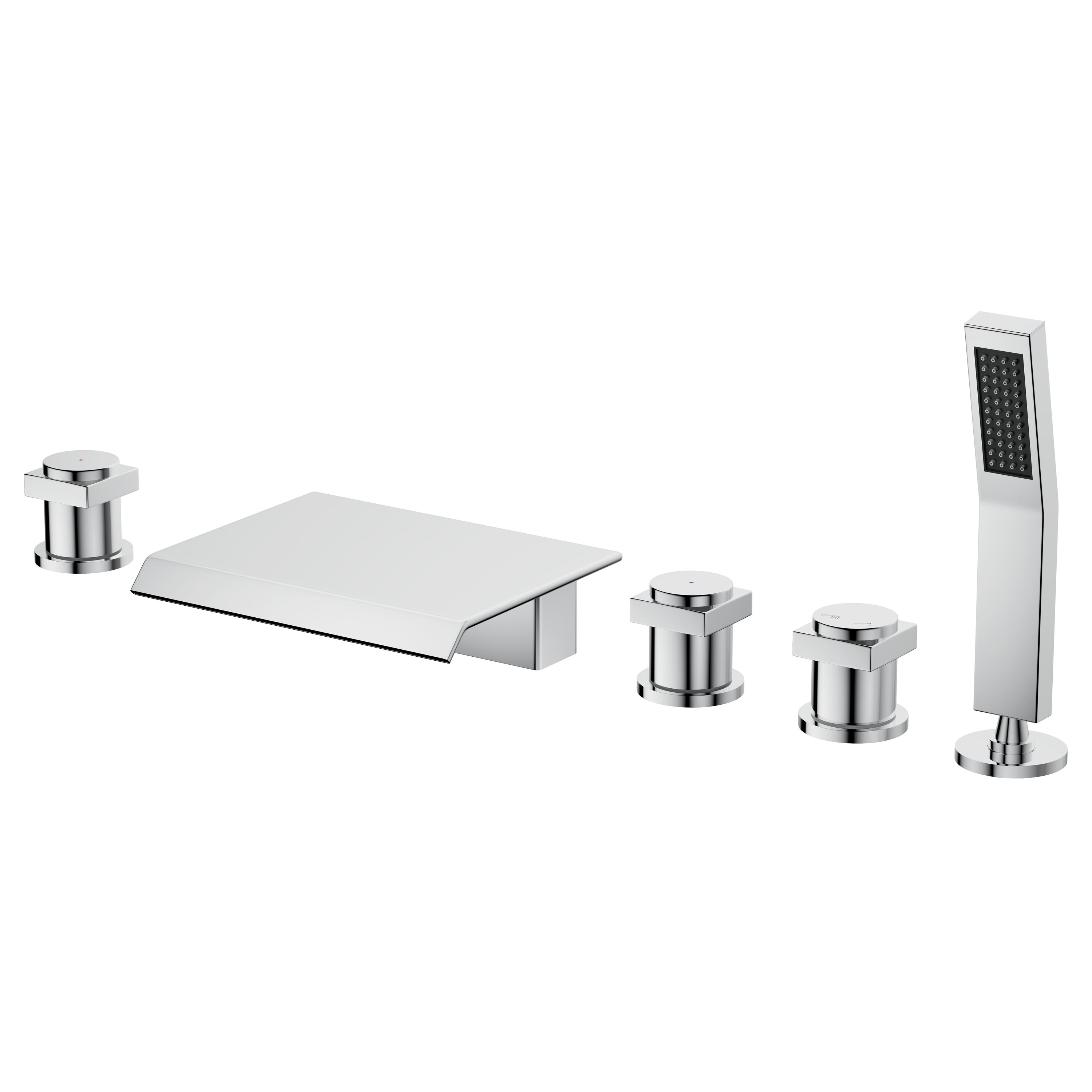 CASAINC KCLT0054-BG Chrome Plated 3-handle Deck-mount Roman Waterfall Bathtub Faucet with Hand Shower ( Valve Included )