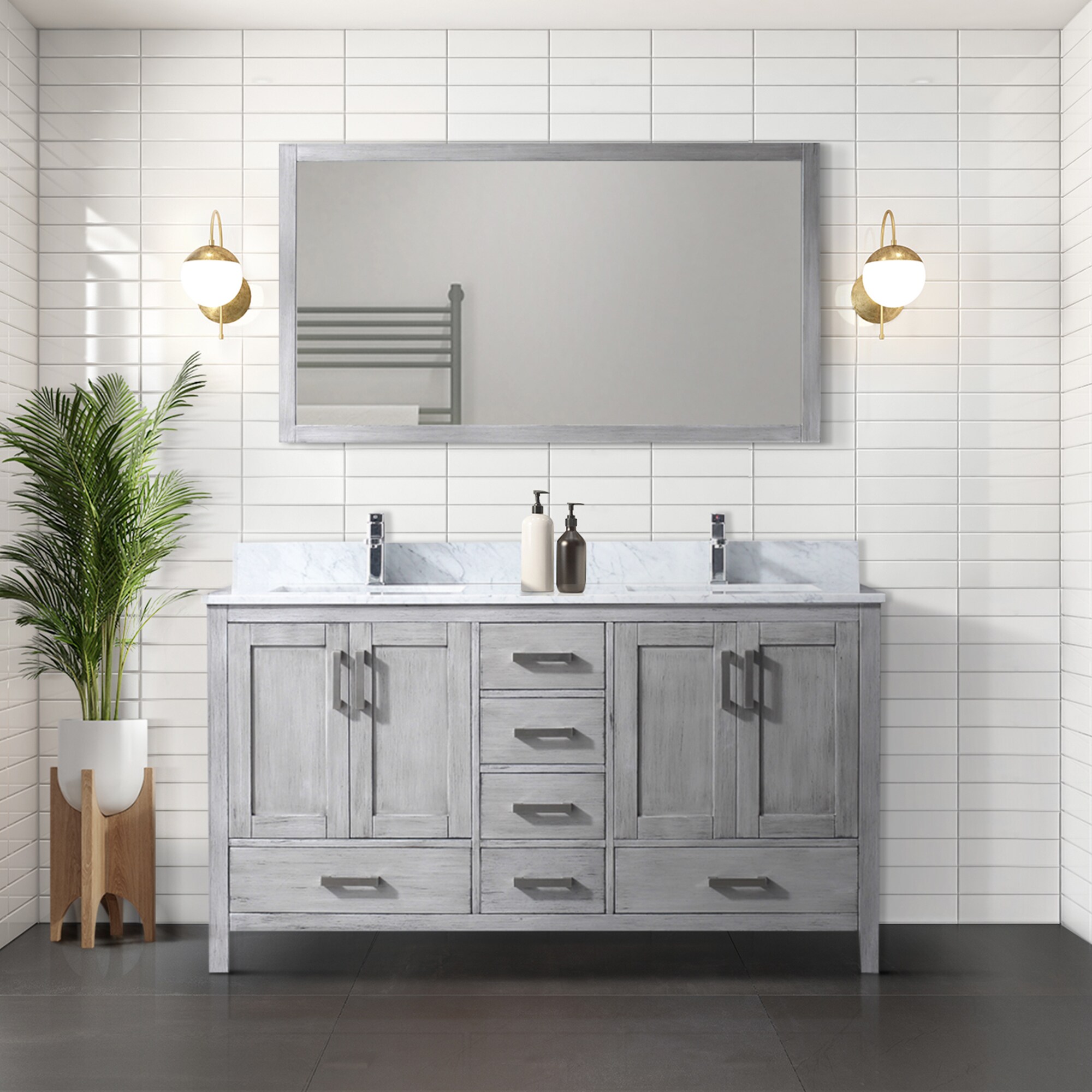 Lexora LJ342260DD00000 Jacques 60-Inches Distressed Grey Bathroom Vanity Base Cabinet without Top