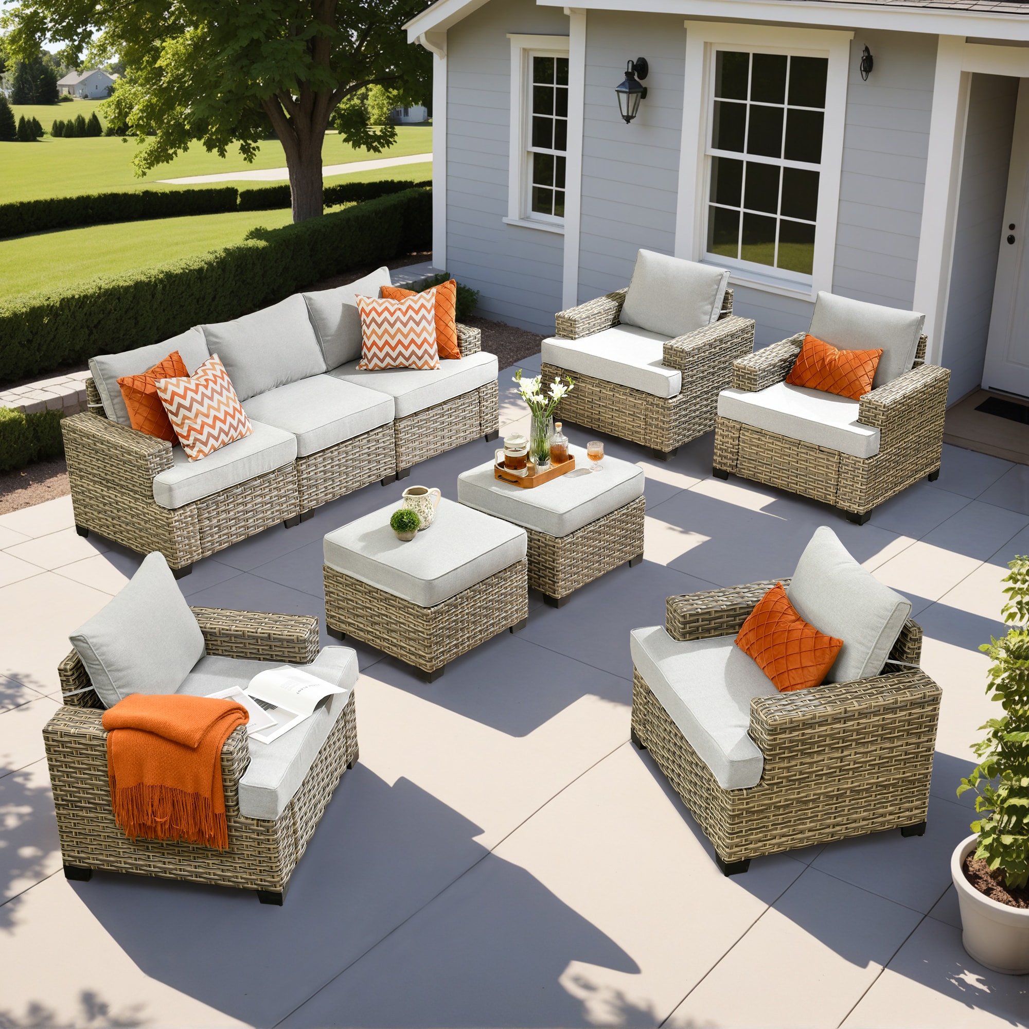 ALTRIGUS 6L-TBS409-AL 9 -Piece Wicker Patio Sofa Conversation Set with Light Gray Cushions