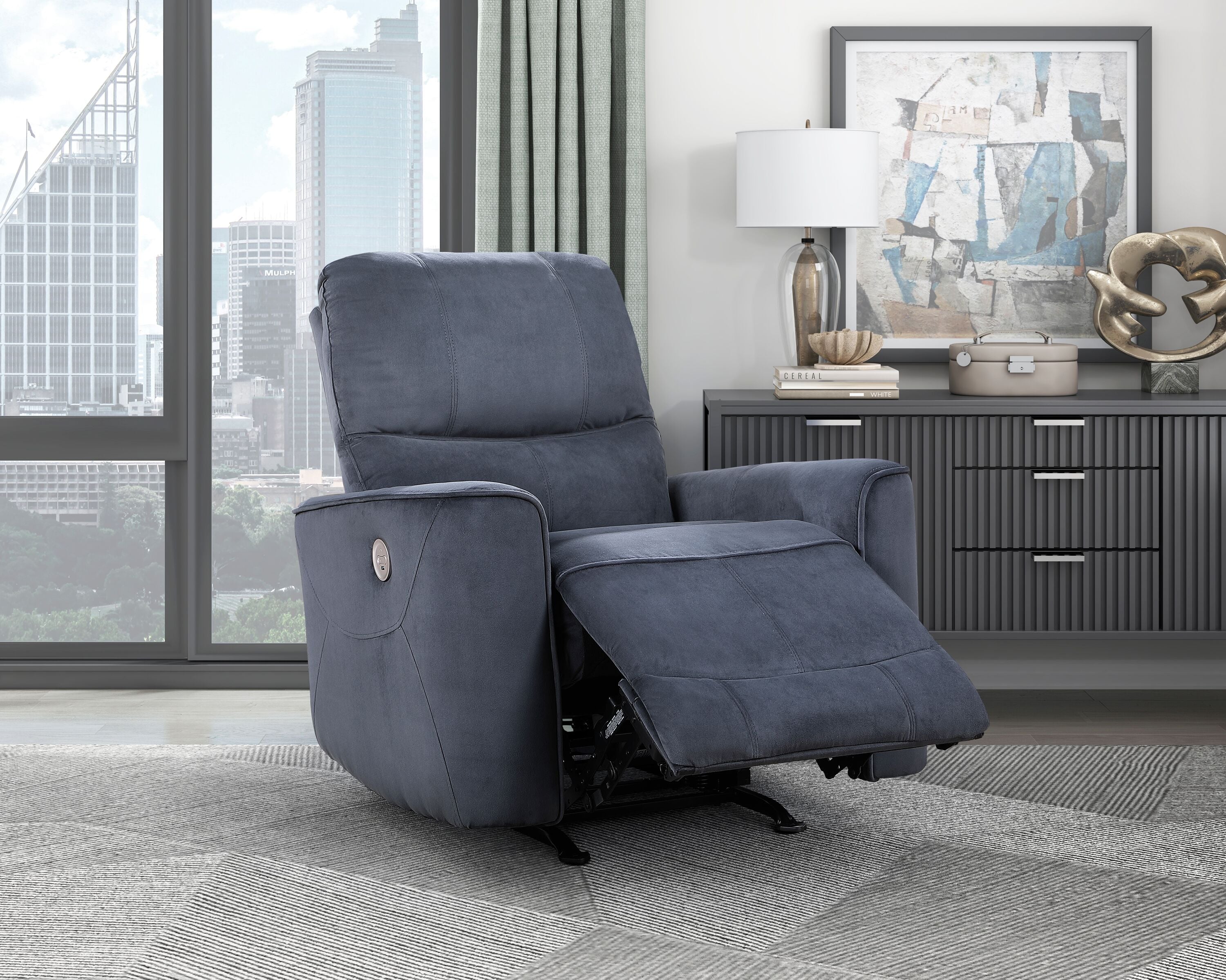 LUXEYARD Modern Living Room 1pc Power Rocker Reclining Chair Dark Gray Velvet Upholstery Solid Wood Frame Luxury Home Furniture