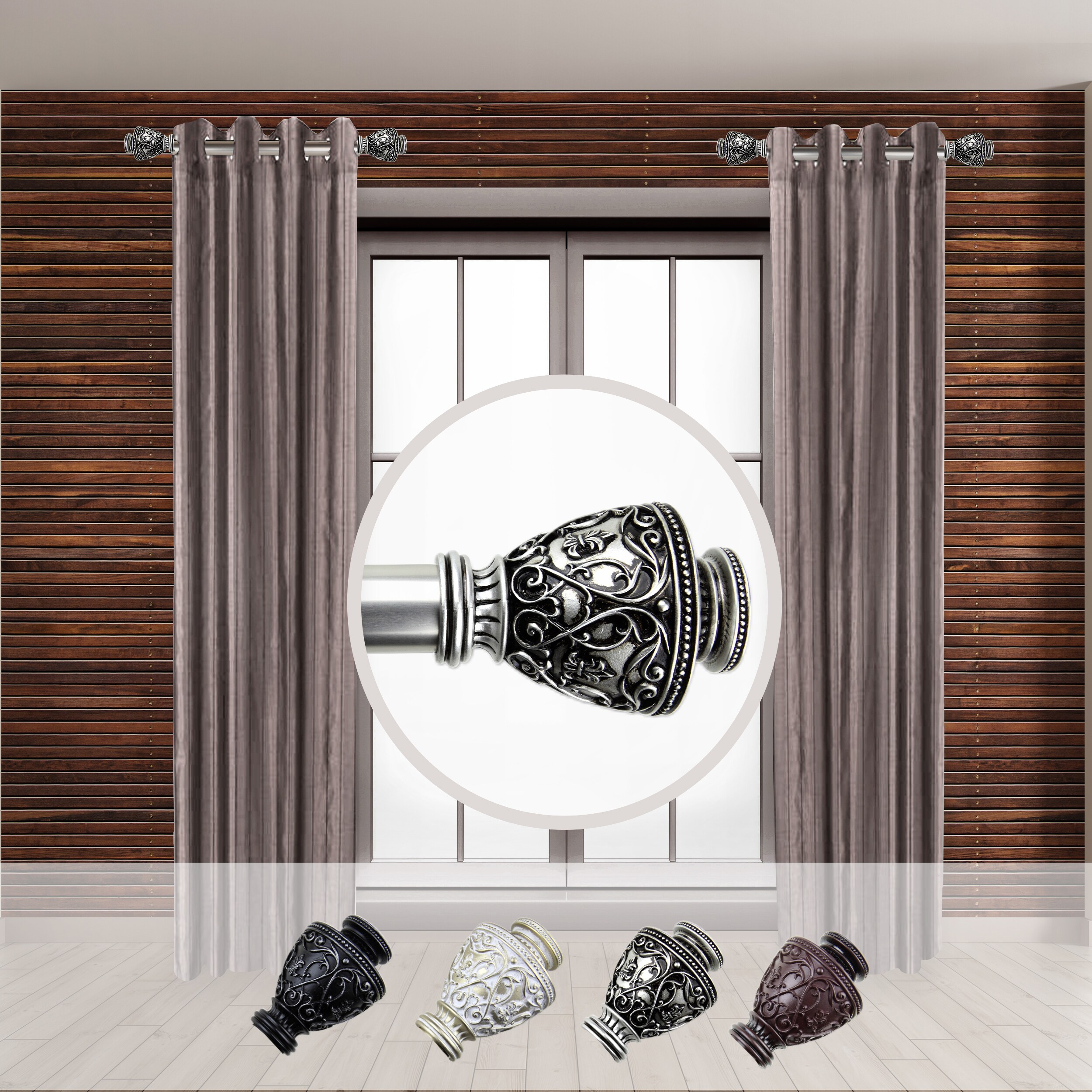 Hart & Harlow LO-SIDE100-09-5 Ian 1-in 12-in to 20-in Satin Nickel Steel Side curtain rod with Finials