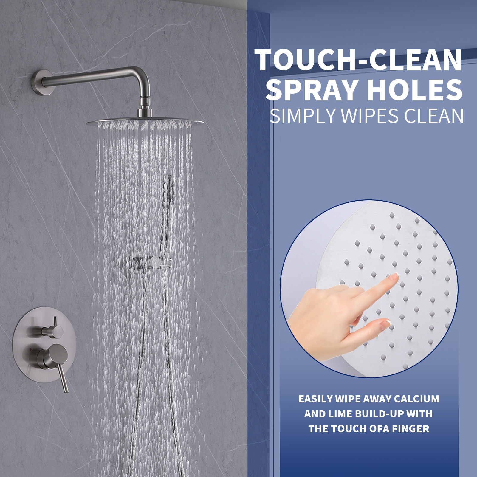 Large Brushed Nickel Rain Shower Faucet with Handheld