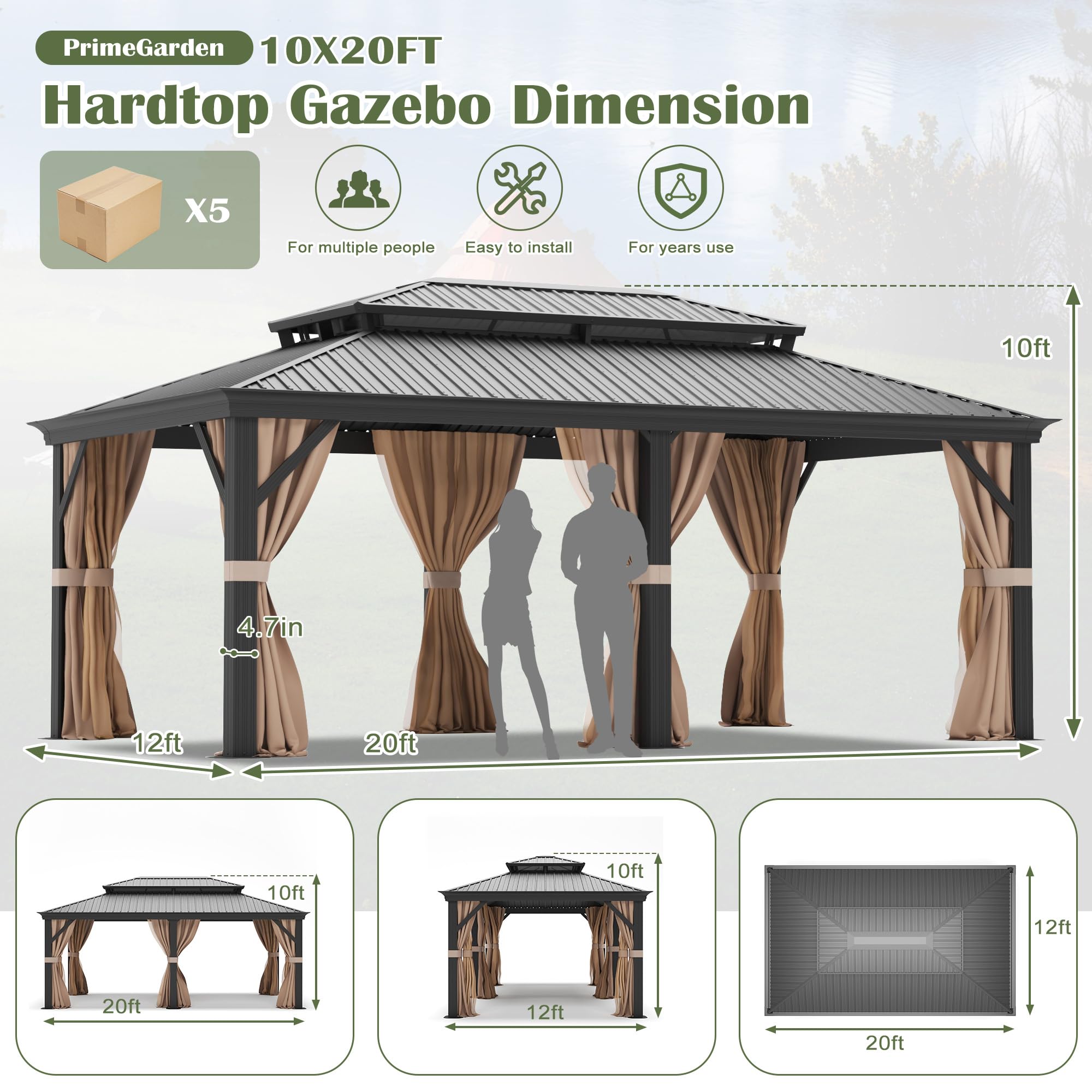 AURA OUTDOOR OAGB-1220 Wood-Resin-Gazebos - View #6