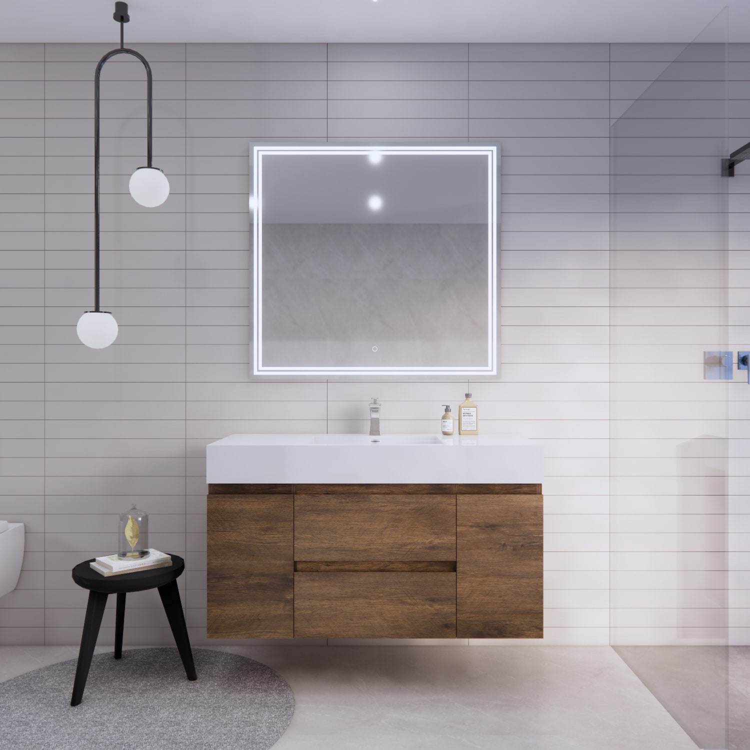 BV Better Vanity BTB-48S-RW Monterey 48-in Rose Wood Single Sink Floating Bathroom Vanity with White Acrylic Top