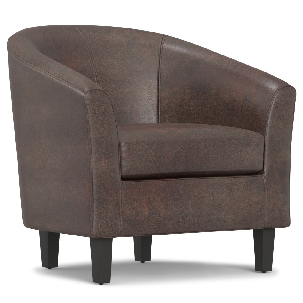 Simpli Home AXCTUB-003-DBR Austin Modern Distressed Brown Faux leather Accent Chair
