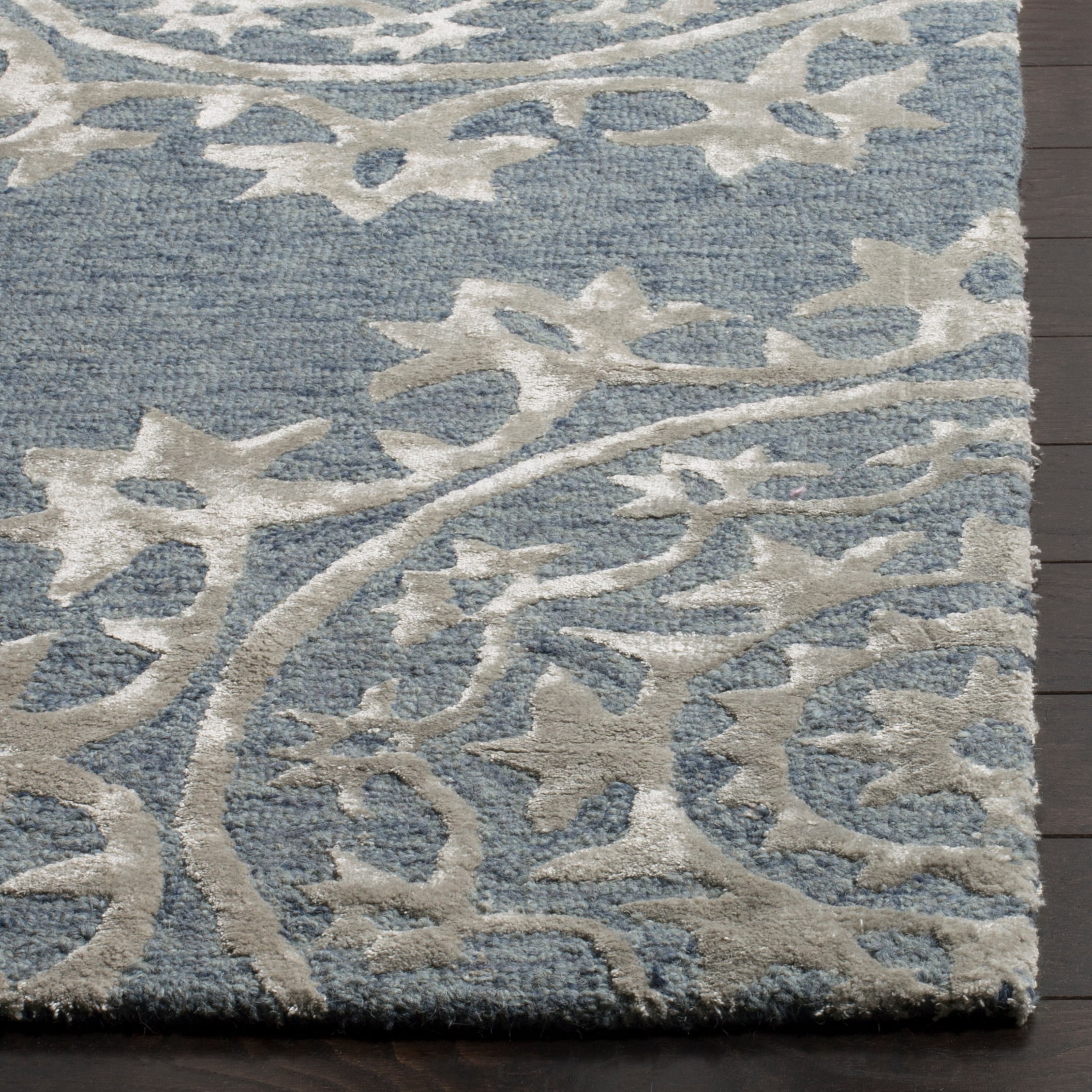 Hand-Tufted Blue Wool and Viscose 3' x 5' Area Rug