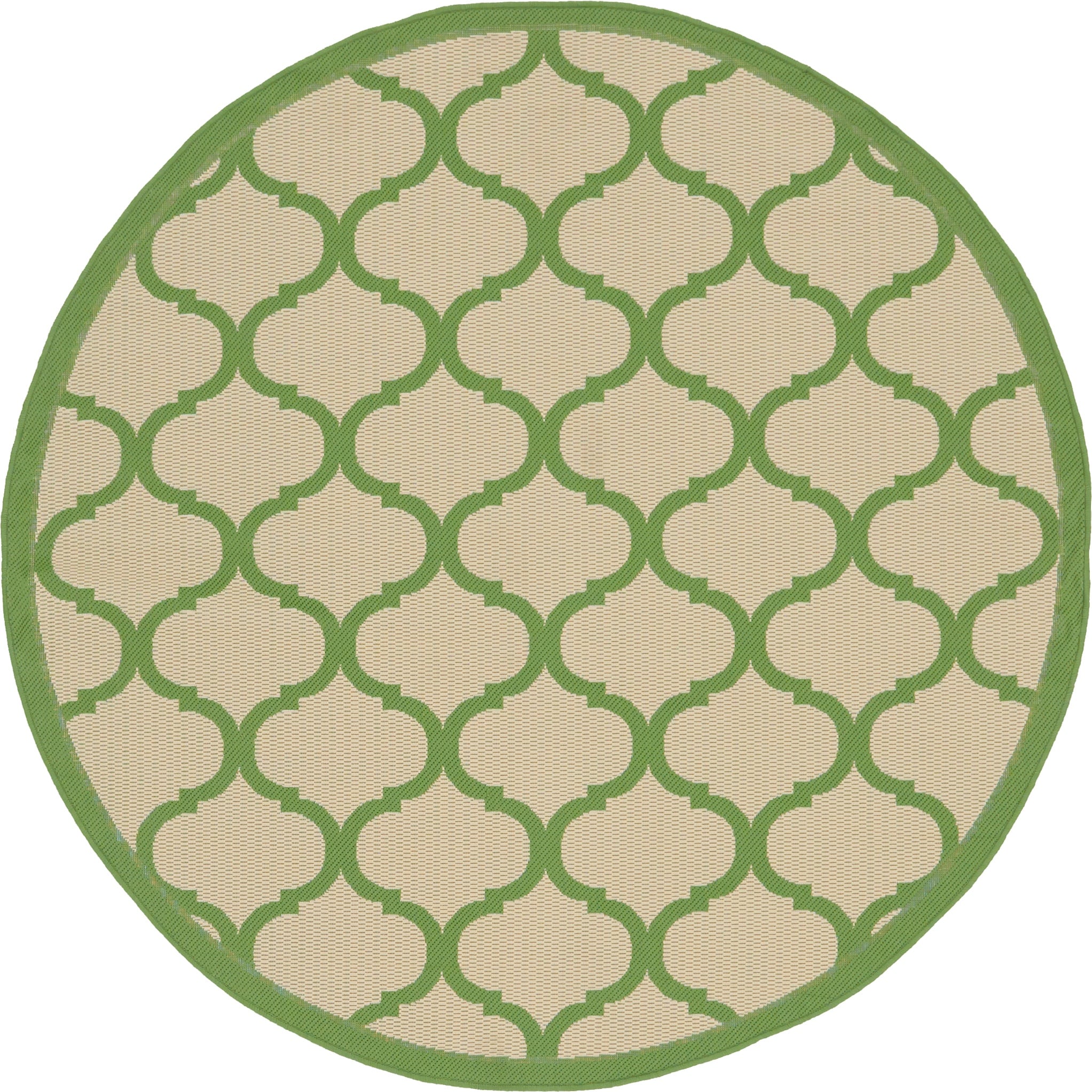 Unique Loom 3141935 Moroccan Outdoor 6 x 6 (ft) Loomed Polypropylene Green/Beige Round Indoor/Outdoor Geometric Mid-Century Modern Area rug