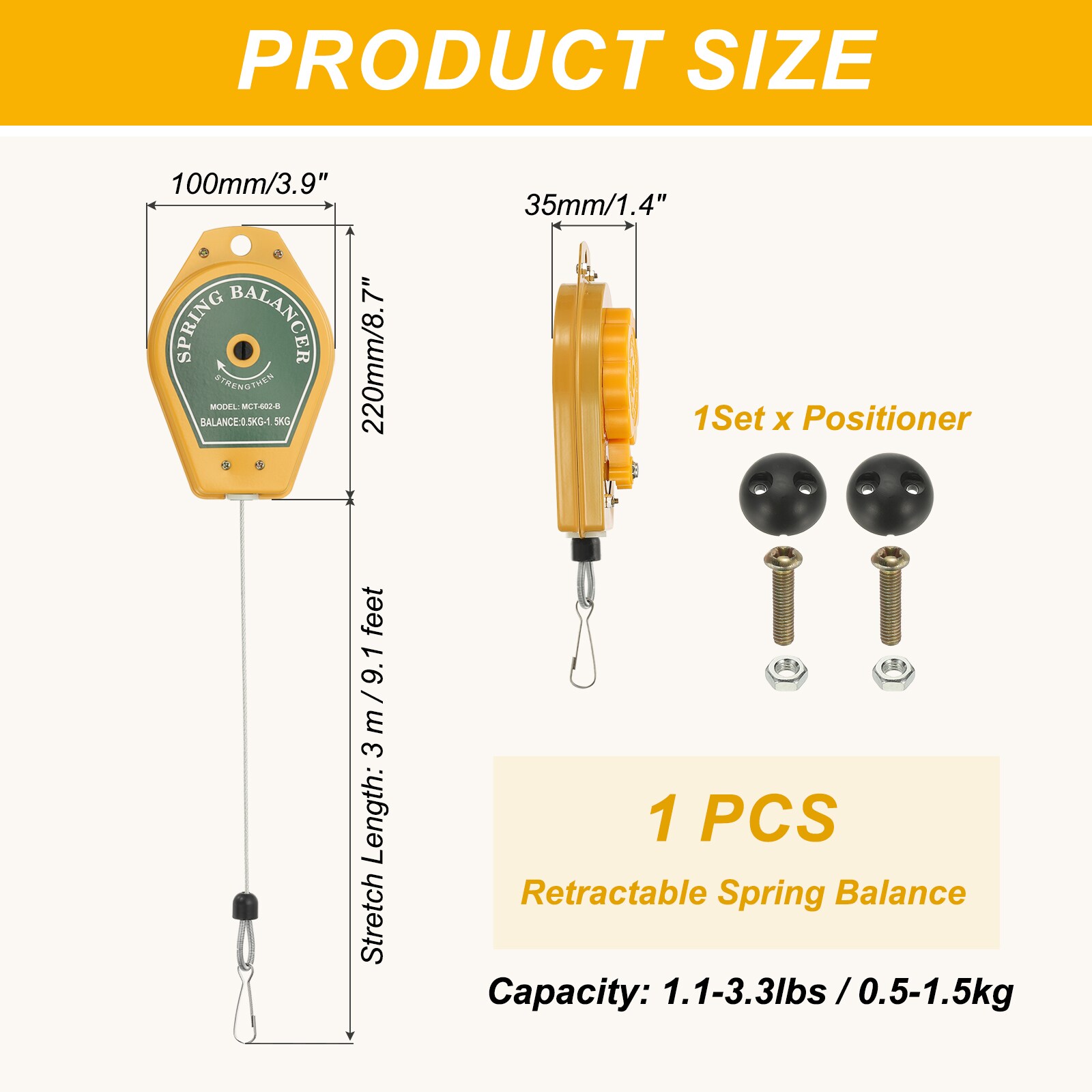 Unique Bargains Retractable Spring Balancer 1.1-3.3lbs 0.5-1.5kg ...