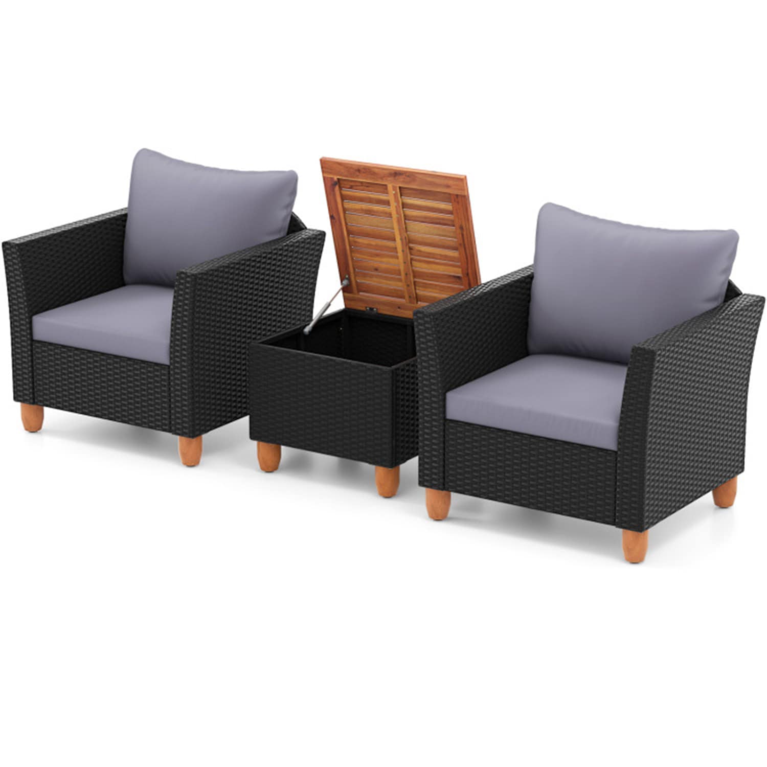 Mondawe 33TU-HY 3 -Piece Rattan 2 Patio Sofa Conversation Set with Gray Cushions