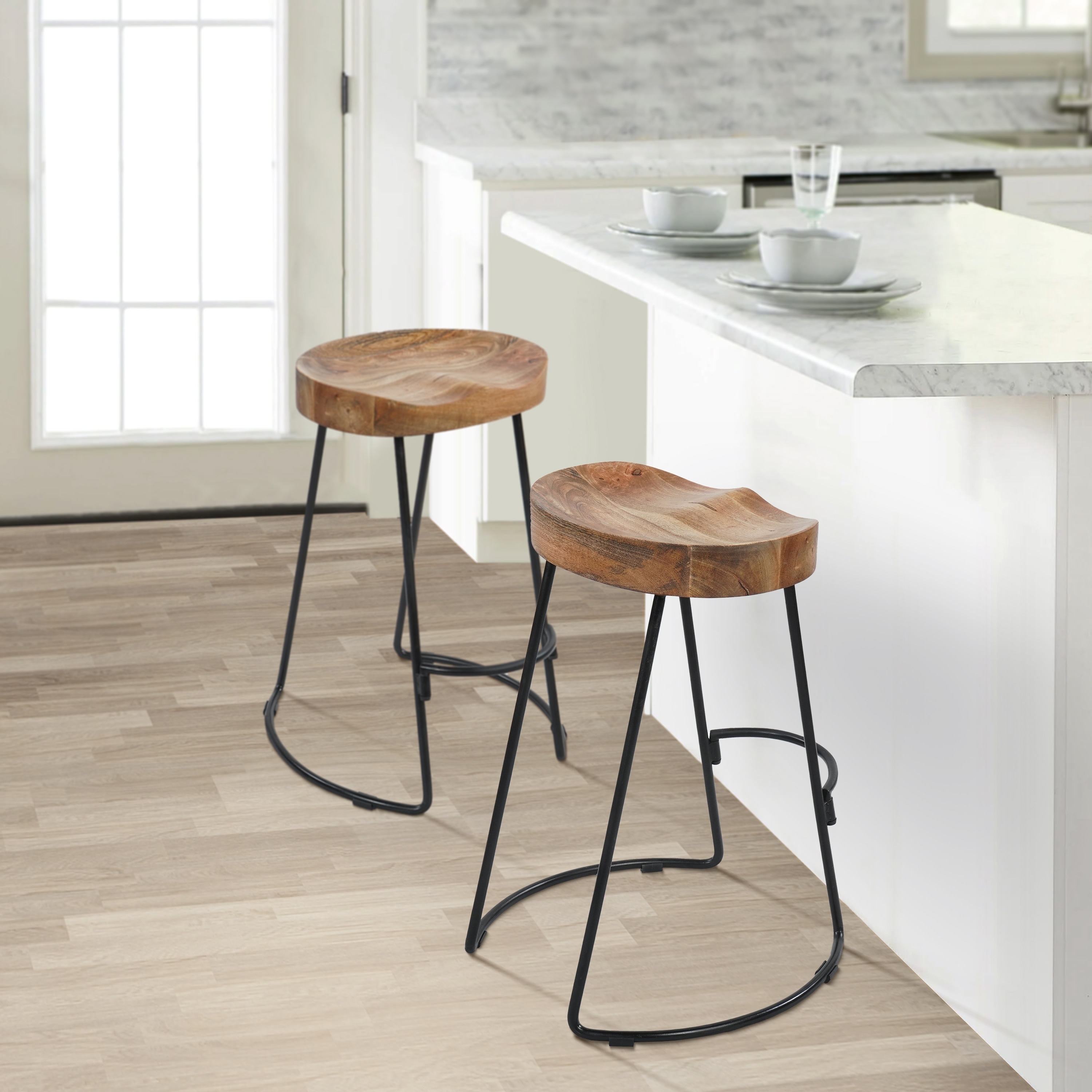 Benzara Brown 24-in H Counter height Saddle Seat Metal Backless Bar ...