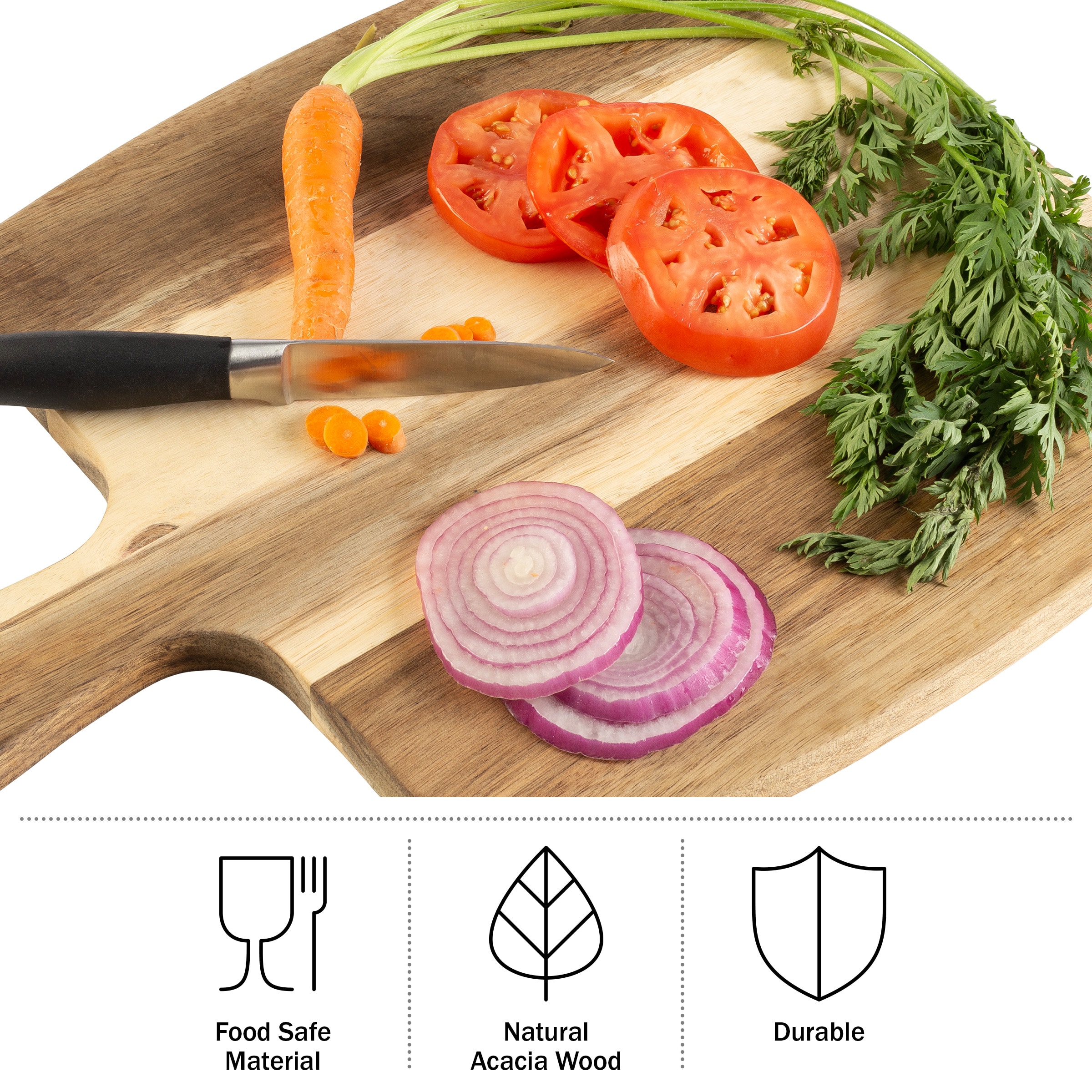 Classic Acacia Wood 3-Piece Cutting Board Set with Handles