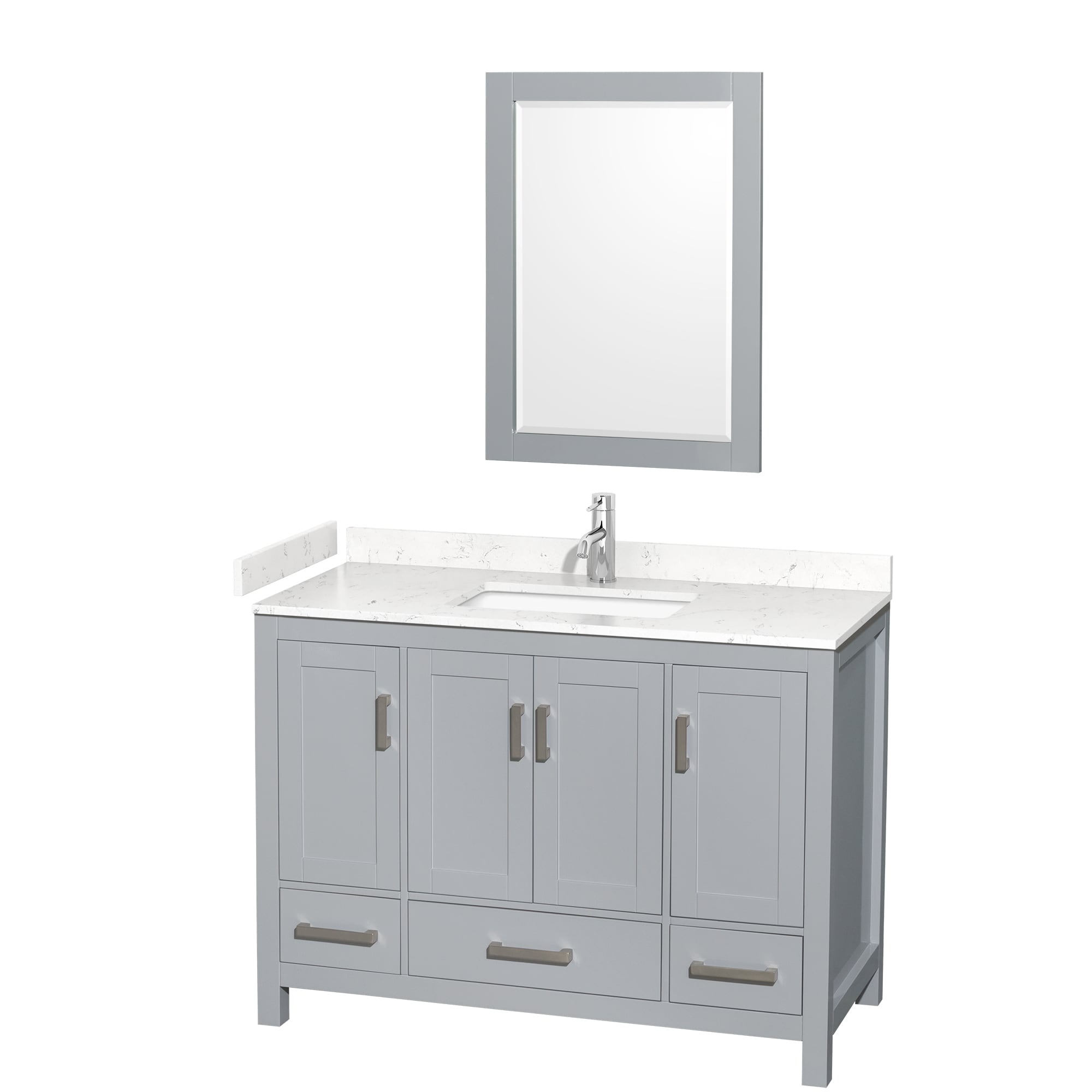 Wyndham Collection WCS141448SGYC2UNSM24 Sheffield 48-in Gray with Brushed Chrome Trim Undermount Single sink Bathroom Vanity with Carrara Cultured Marble Cultured marble Top (Mirror Included)