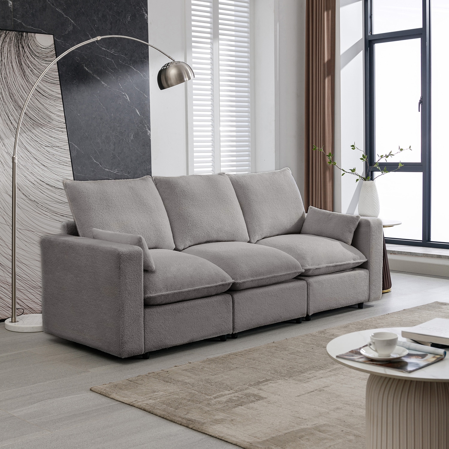 Bybafun 87.7-in Modern Gray Polyester/Blend Sofa At Lowes.com