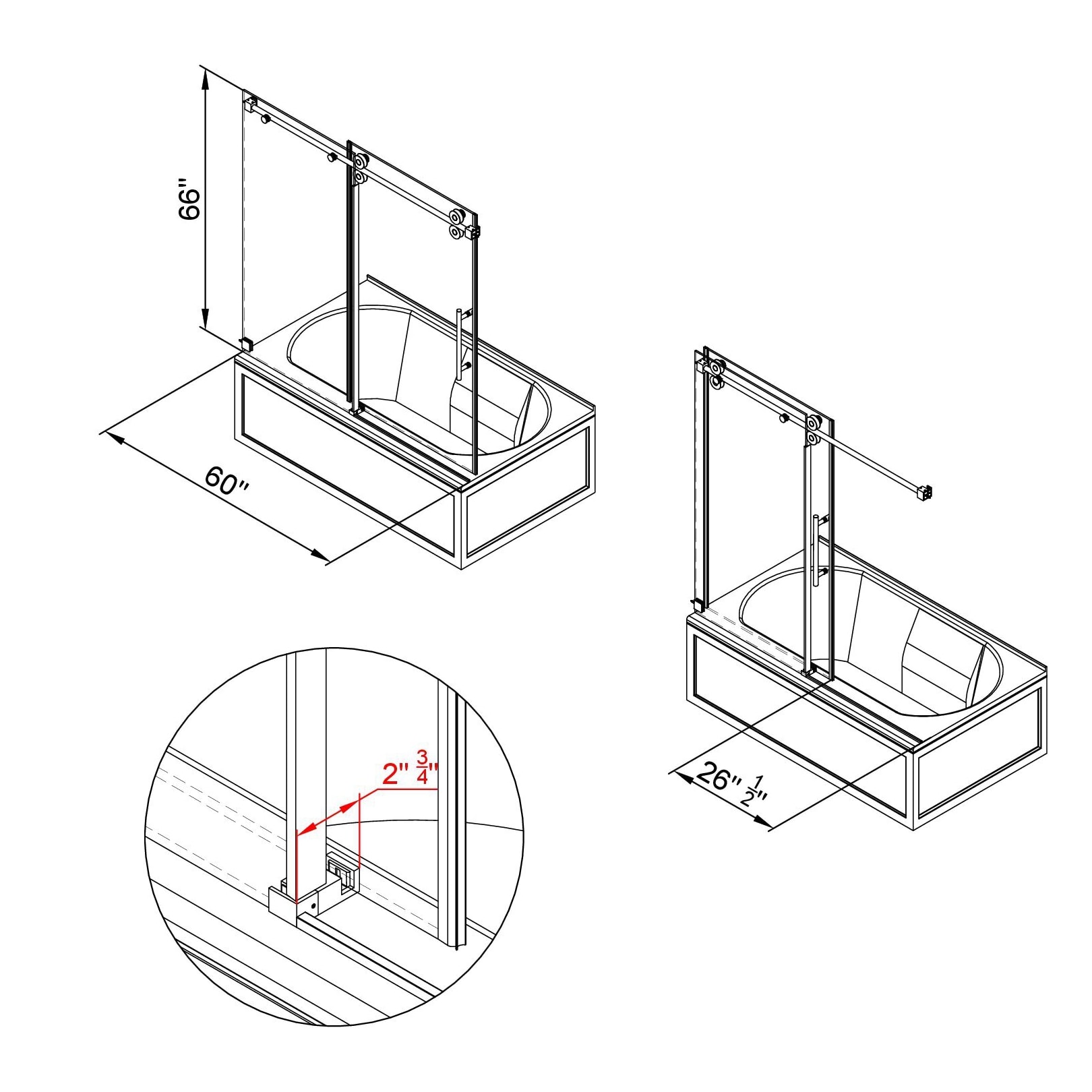 WELLFOR Trackless Sliding Shower Door Brushed Nickel 56-in to 60-in x ...