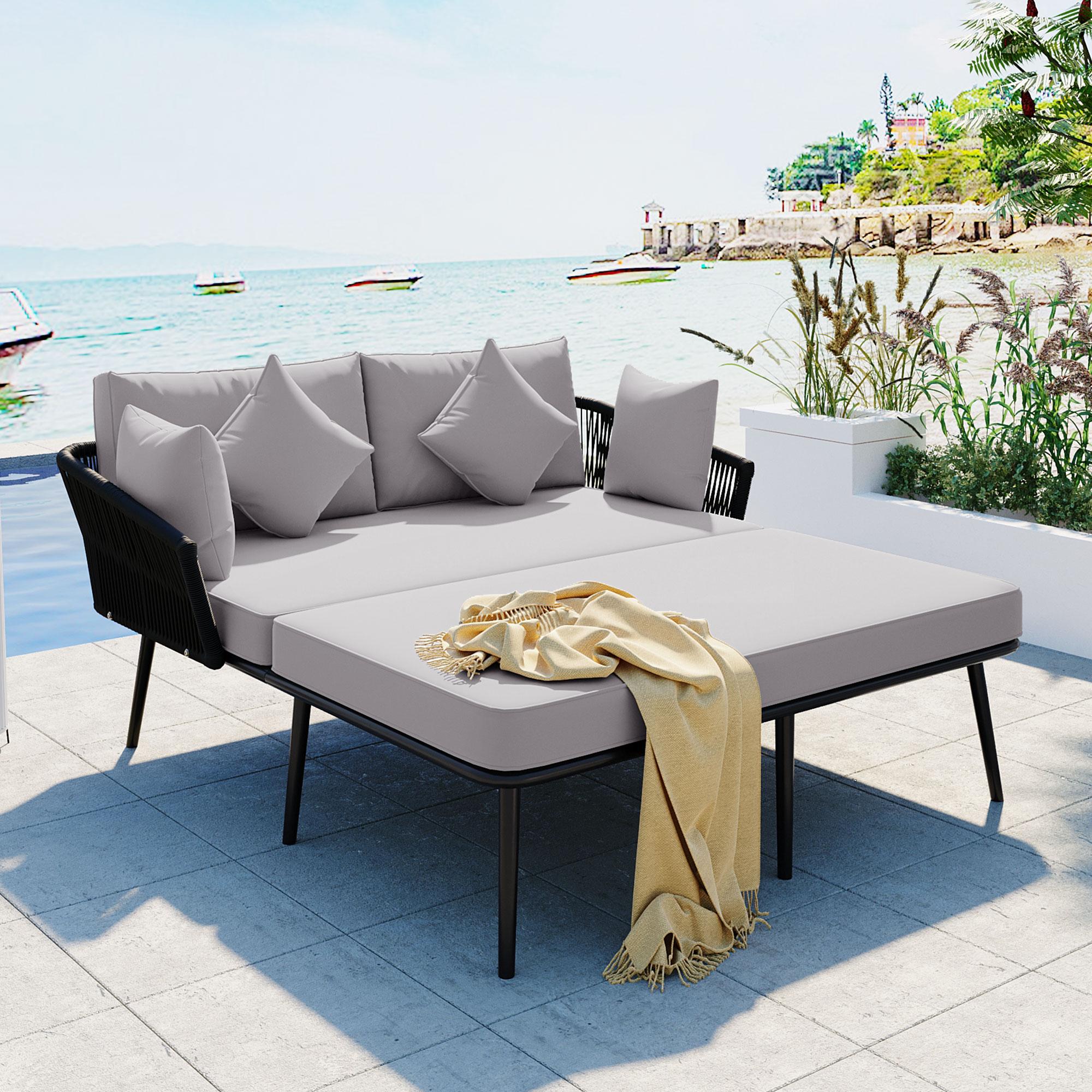 Bayfeve BFTP-14E-PS Patio Daybed Patio Sofa Conversation Set with Gray Cushions
