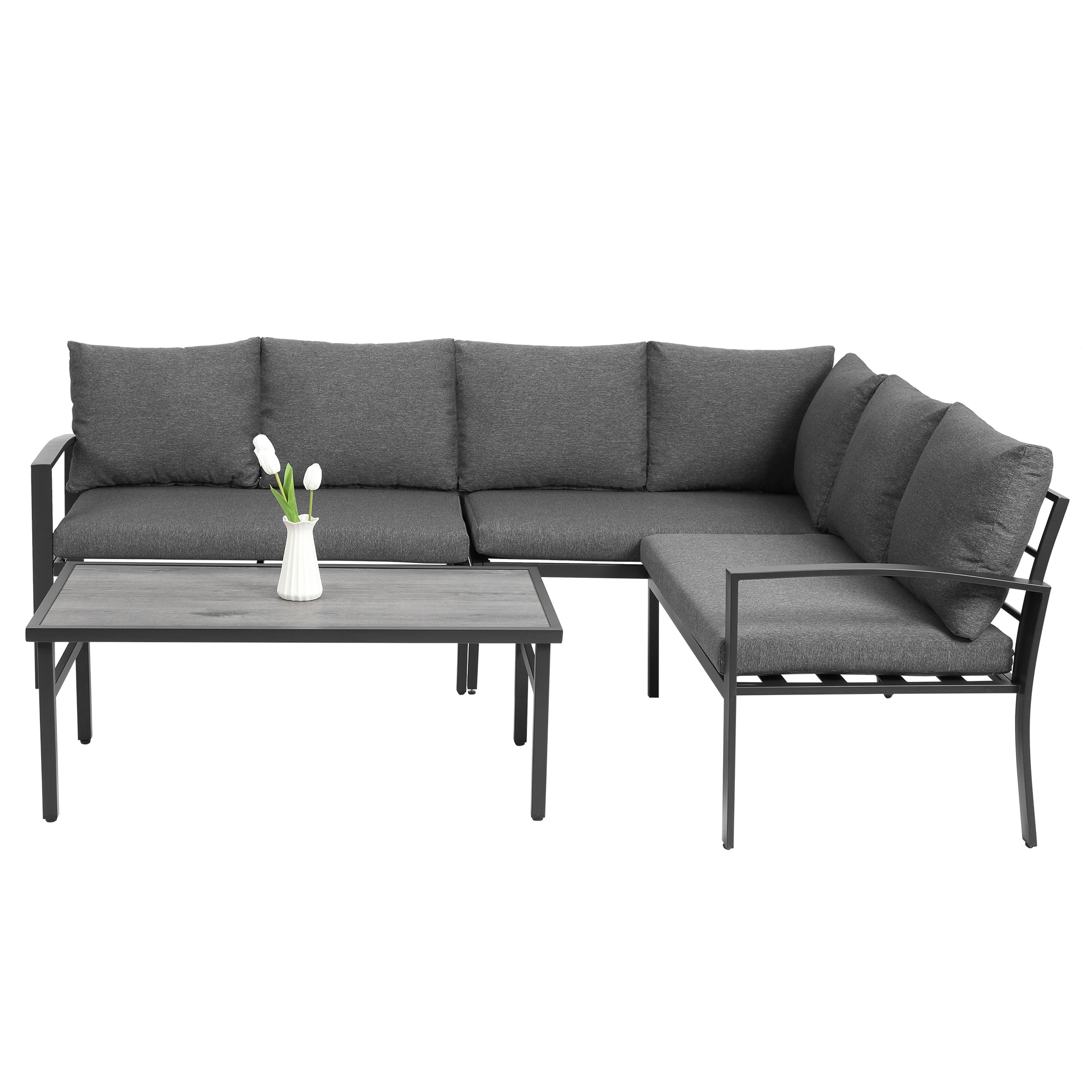 JIMSMAISON BOHFPCS02DGR 4 -Piece 2 Patio Sofa Conversation Set with Gray Cushions