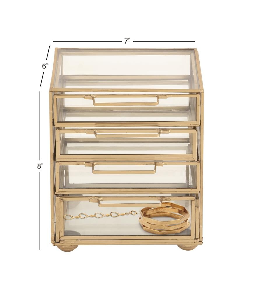 Light Luxury Glass Gold-plated Wrought Iron Jewelry Box Home Creative Lace  Storage Box Bedroom Desktop Finishing Box