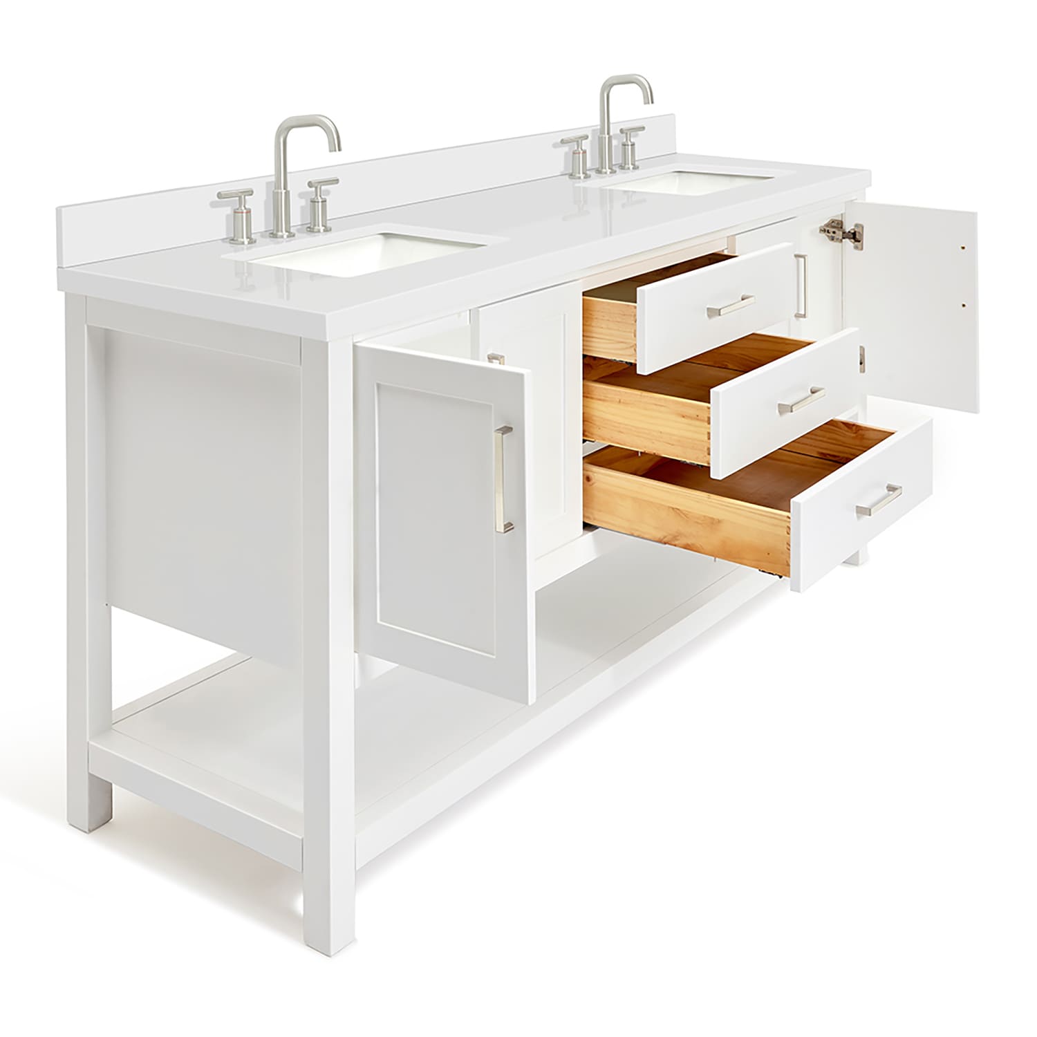 Magnolia 73" White Quartz Double Sink Freestanding Vanity