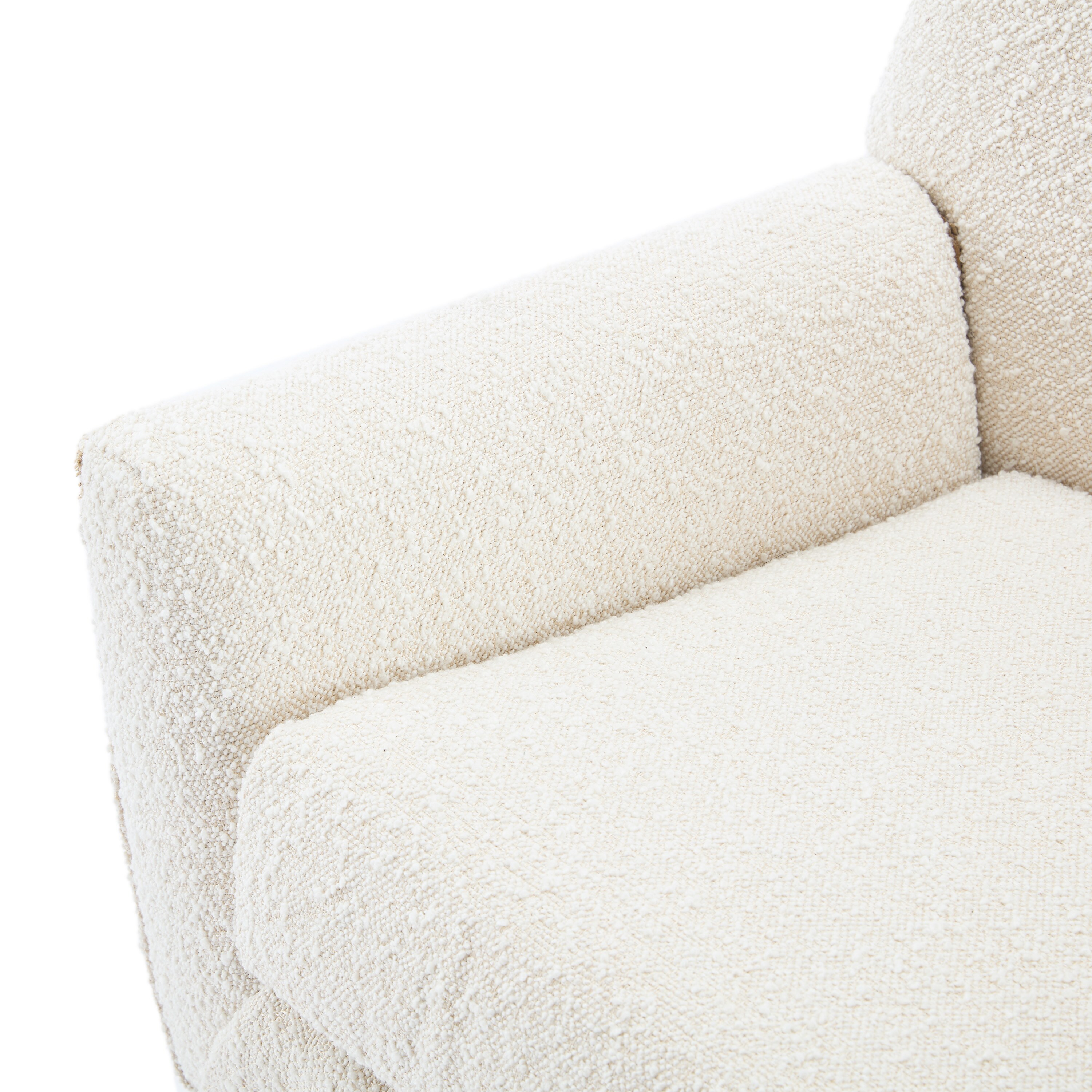 Contemporary White Boucle Upholstered Club Chair with Natural Wood Legs