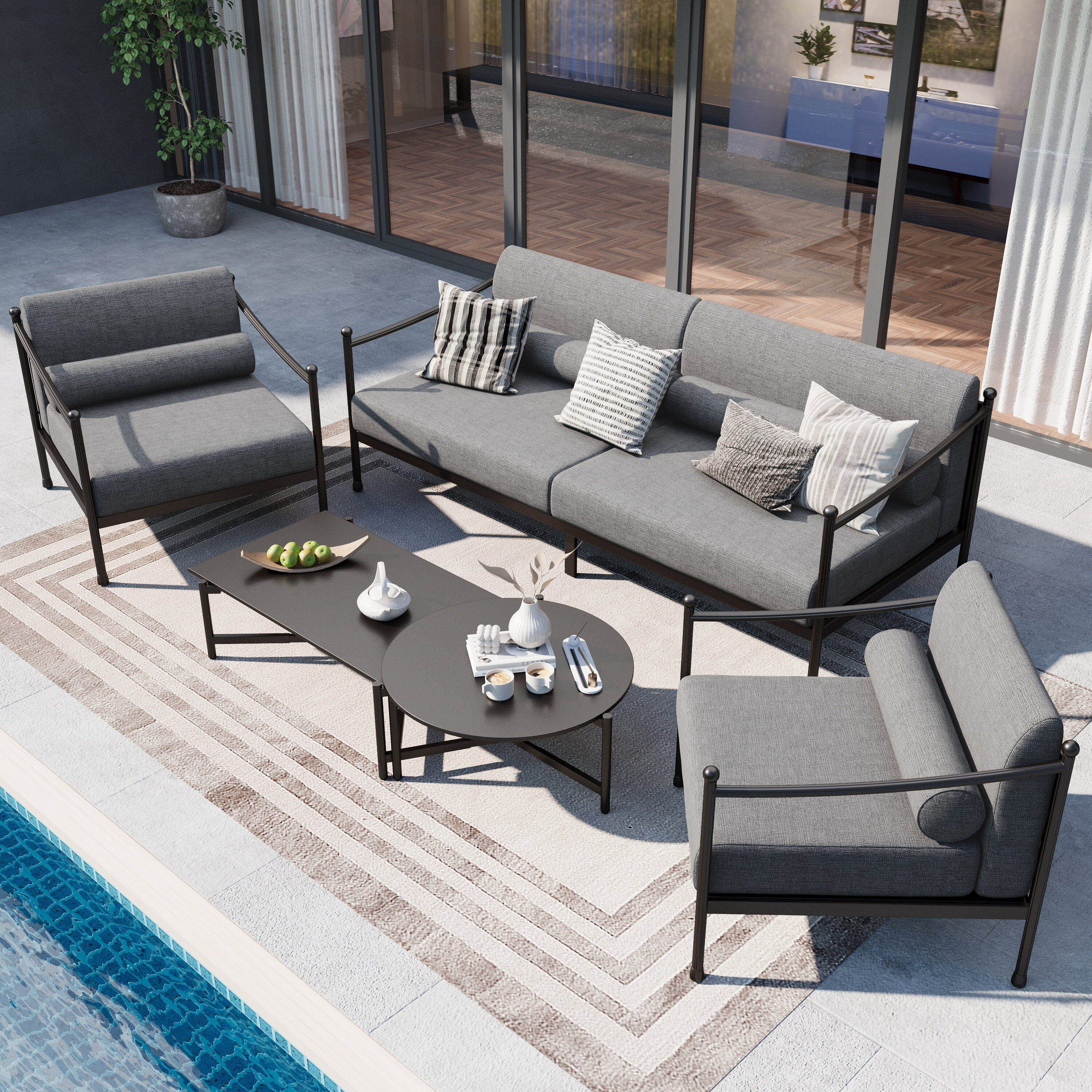 Sunshine Valley CR008-2-7 Patio Conversation Sets 5 -Piece Patio Sofa Conversation Set with Gray CUSHION PRO Cushions