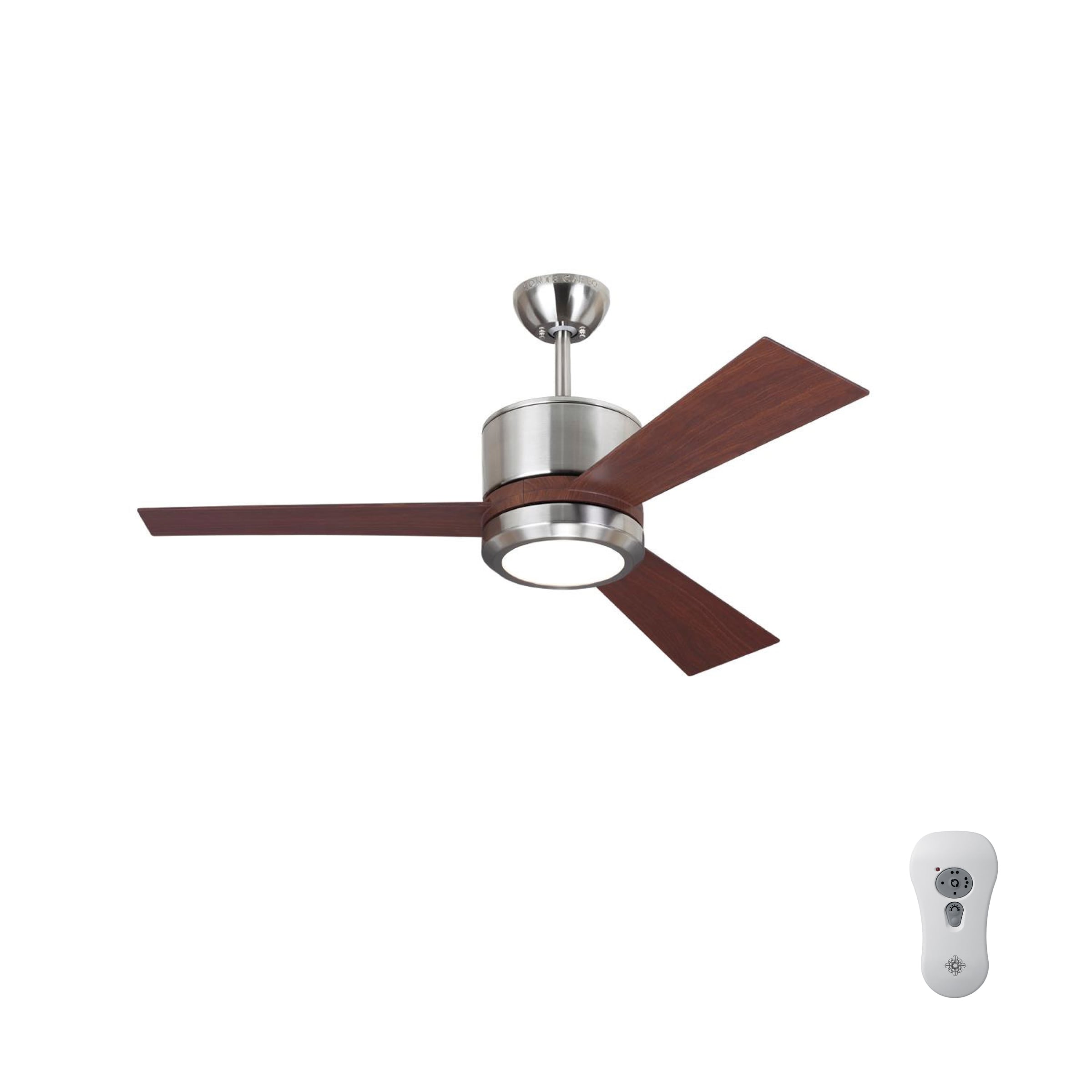 Generation Lighting 3VNR42BSD-V1 Vision 42-in Brushed Steel Integrated LED Indoor Ceiling Fan with Light and Remote (3-Blade)