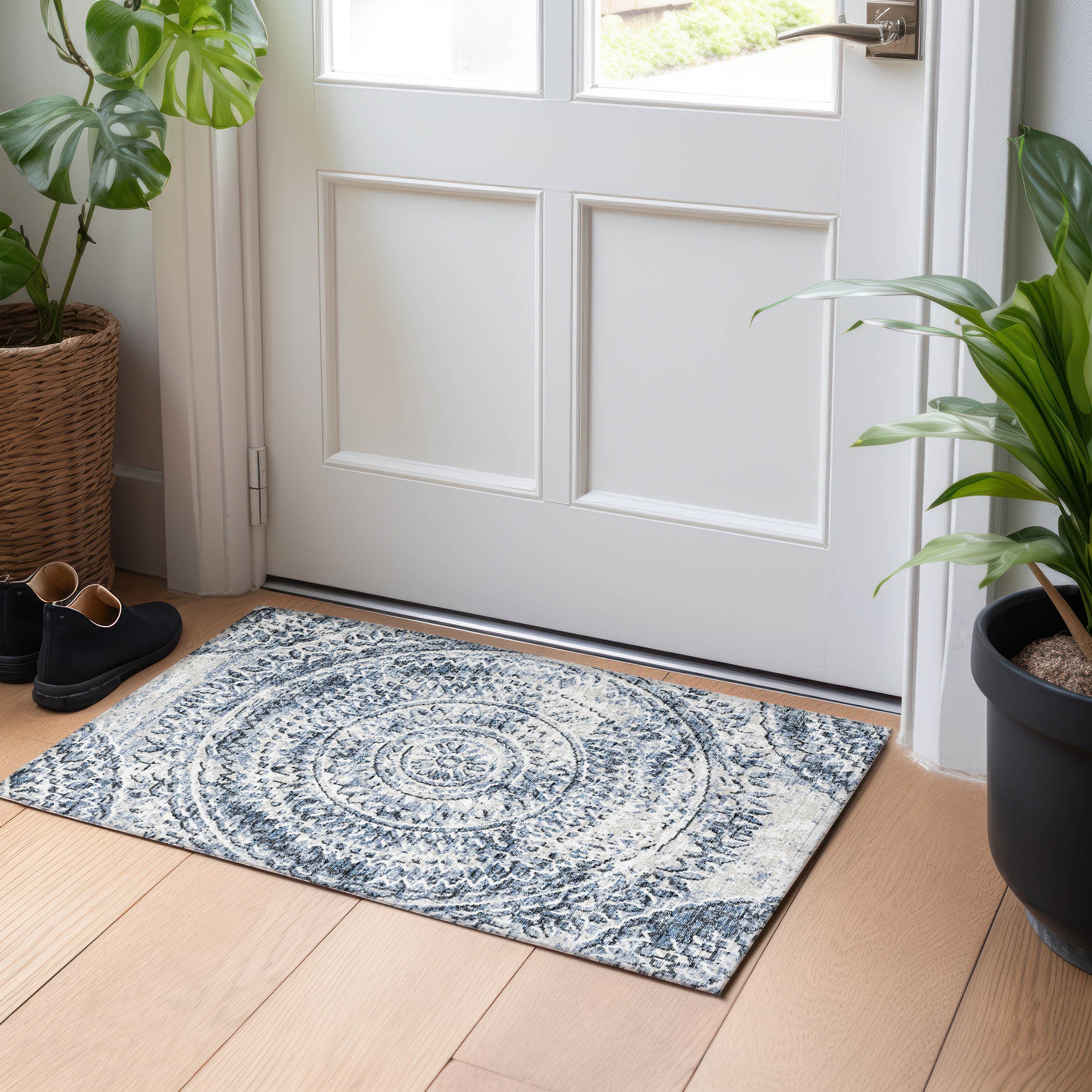 Addison Rugs AMF113BL20X30 Mayfield AMF113BL 2 x 3 (ft) Loomed Polyester Blue Rectangular Indoor Geometric Machine washable Area rug