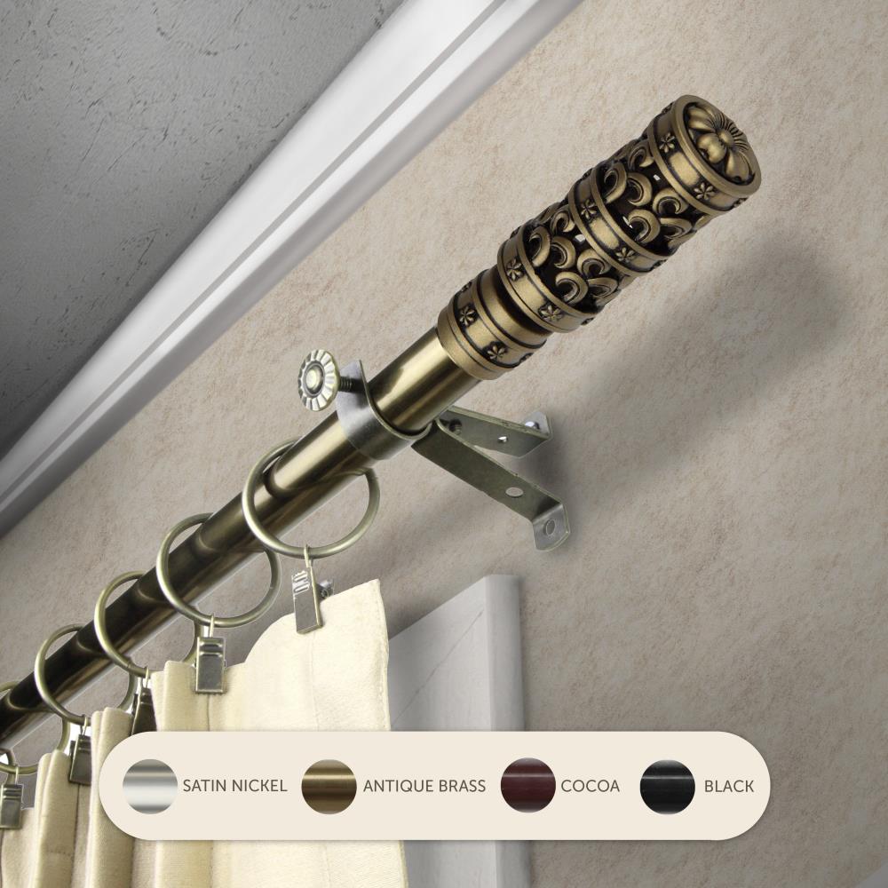 Hart & Harlow L4808-484 13/16-in Whitney 48-in to 84-in Antique brass Steel Single curtain rod with Finials