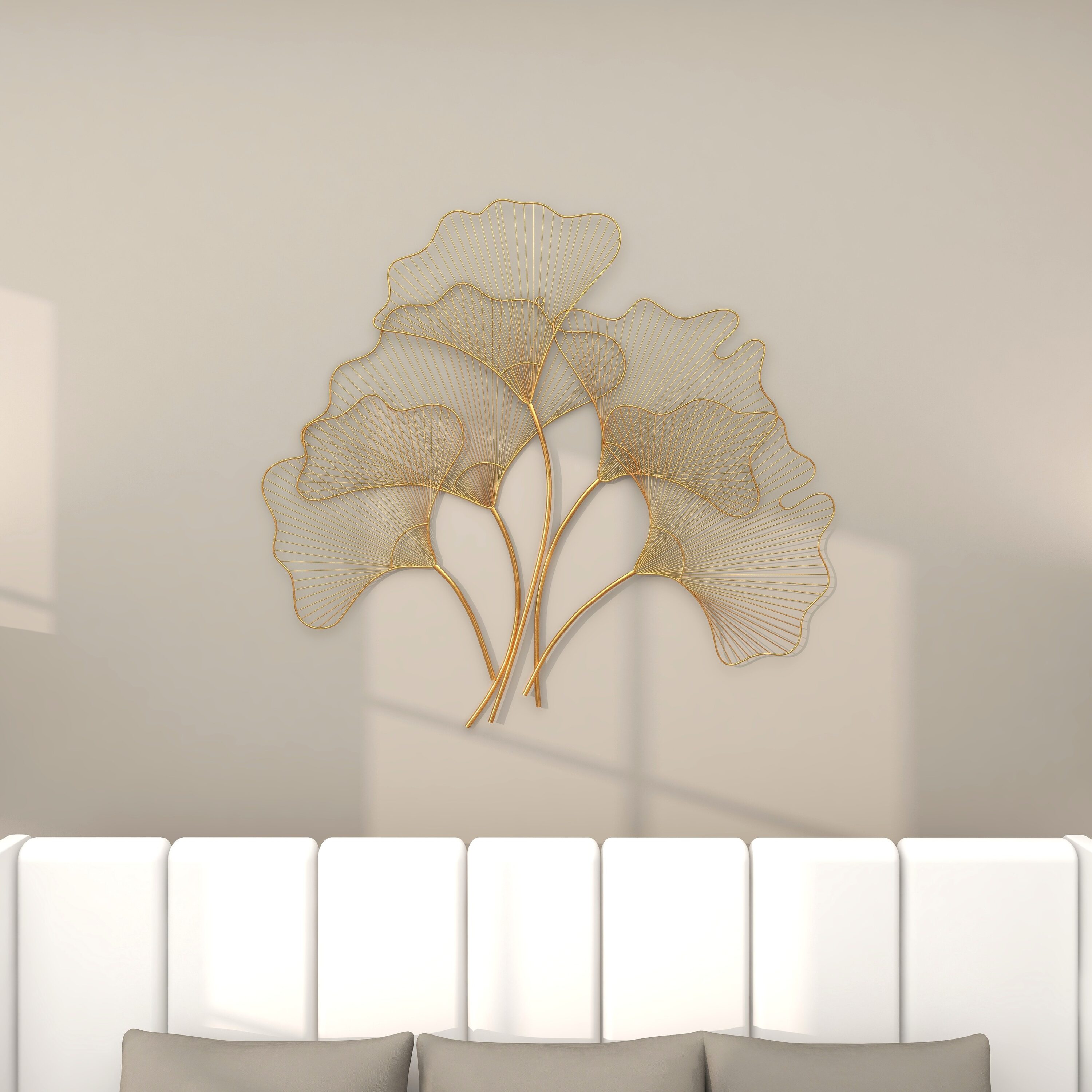 Elegant Gold Gingko Leaf Cluster Wall Sculpture, 38" x 34"