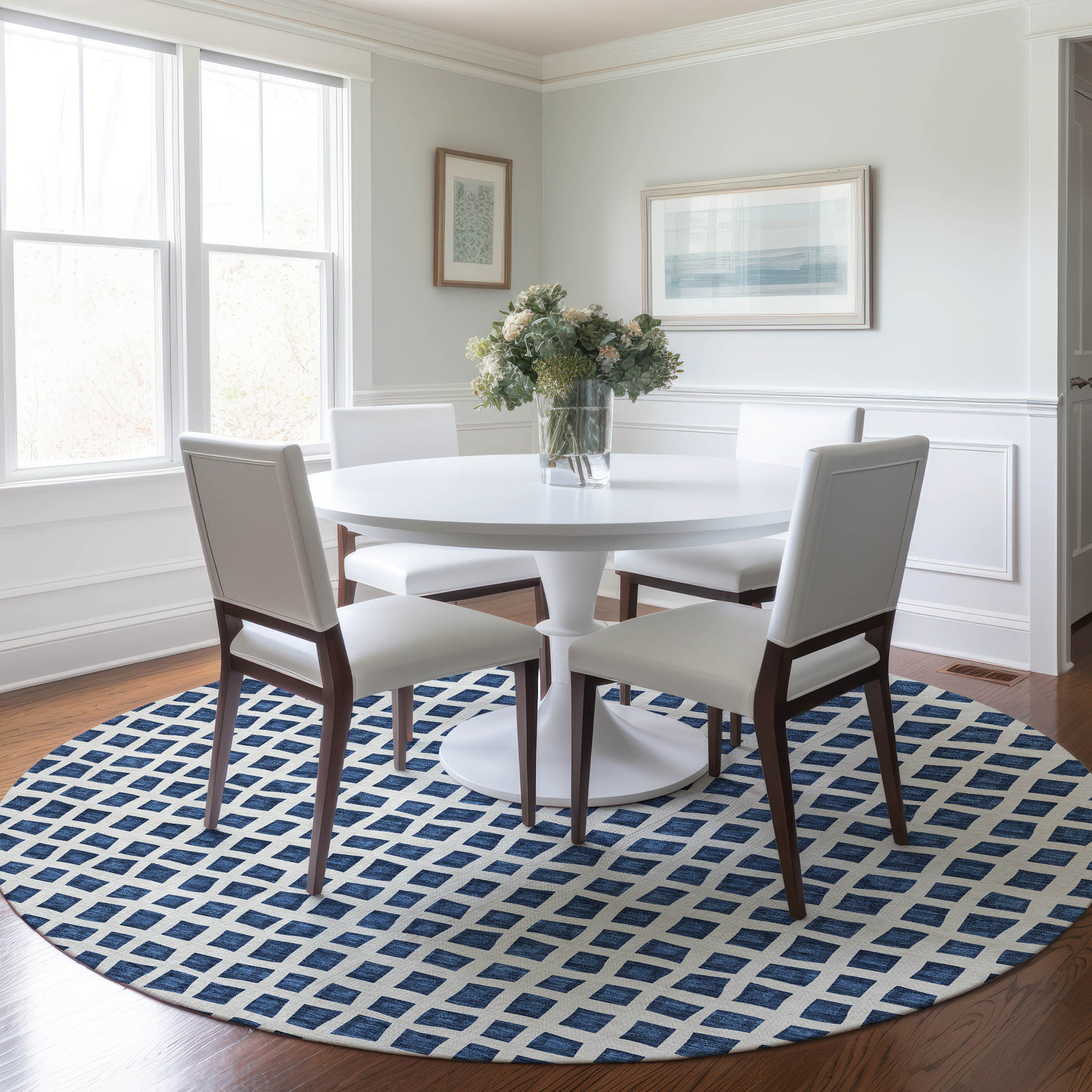 Addison Rugs ACN727NA8RO Chantille ACN727NA 8 x 8 (ft) Polyester Navy Round Indoor/Outdoor Geometric Machine washable Area rug