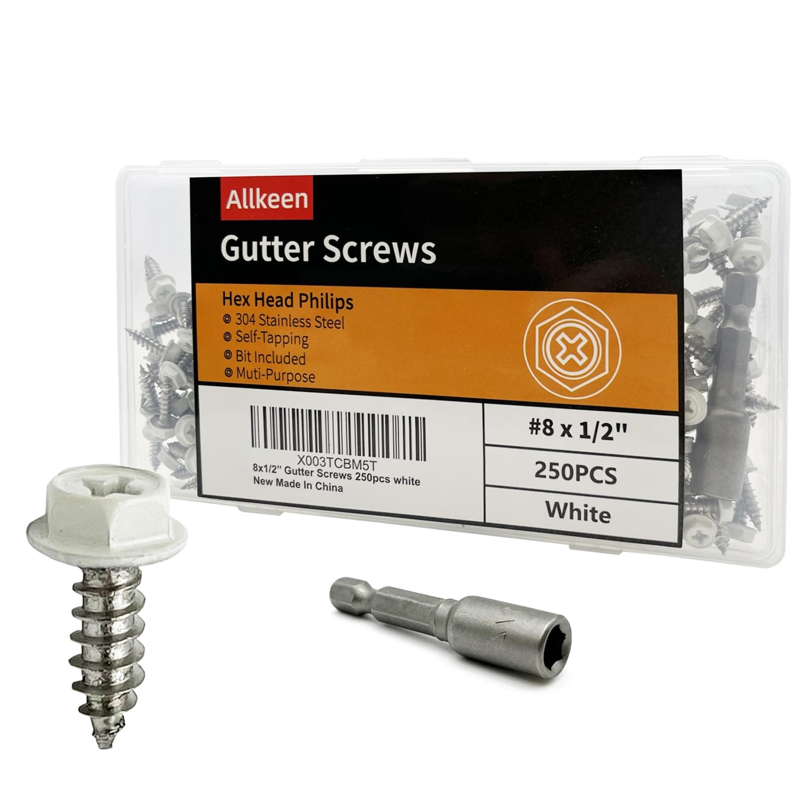 Etokfoks -  White Painted Self Tapping Gutter Screws 8 x 1 2 Hex Head Downspout Sheet Metal Screw...