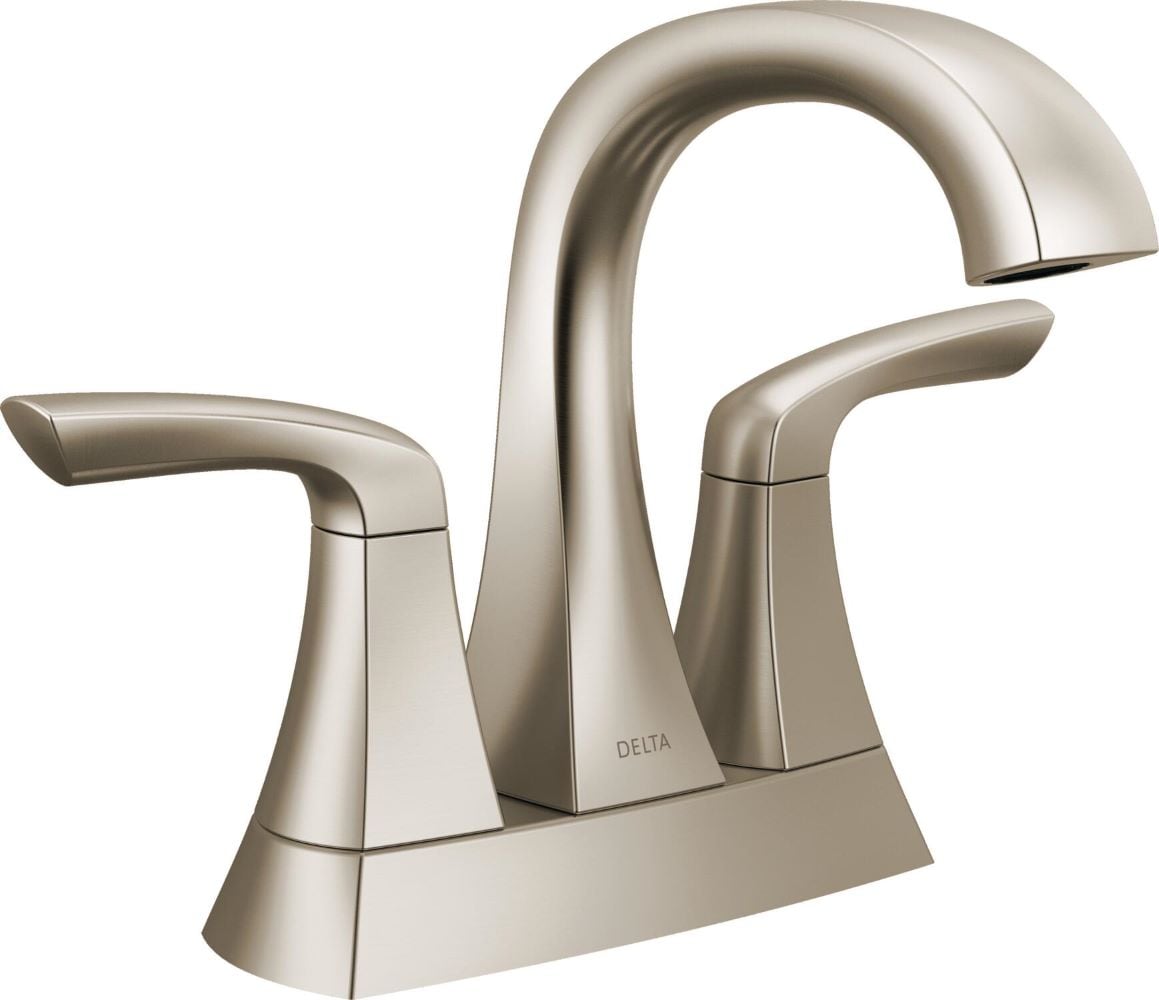 Delta 25895LF-SP Lacey SpotShield Stainless 4-in centerset 2-handle WaterSense Mid-arc Residential Handle Bathroom Sink Faucet with Drain