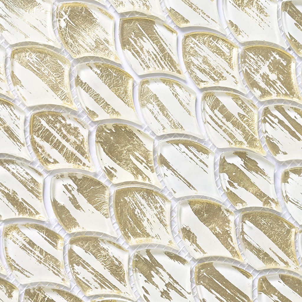 Majeste Glossy Gold and White Glass Mosaic Wall and Floor Tile