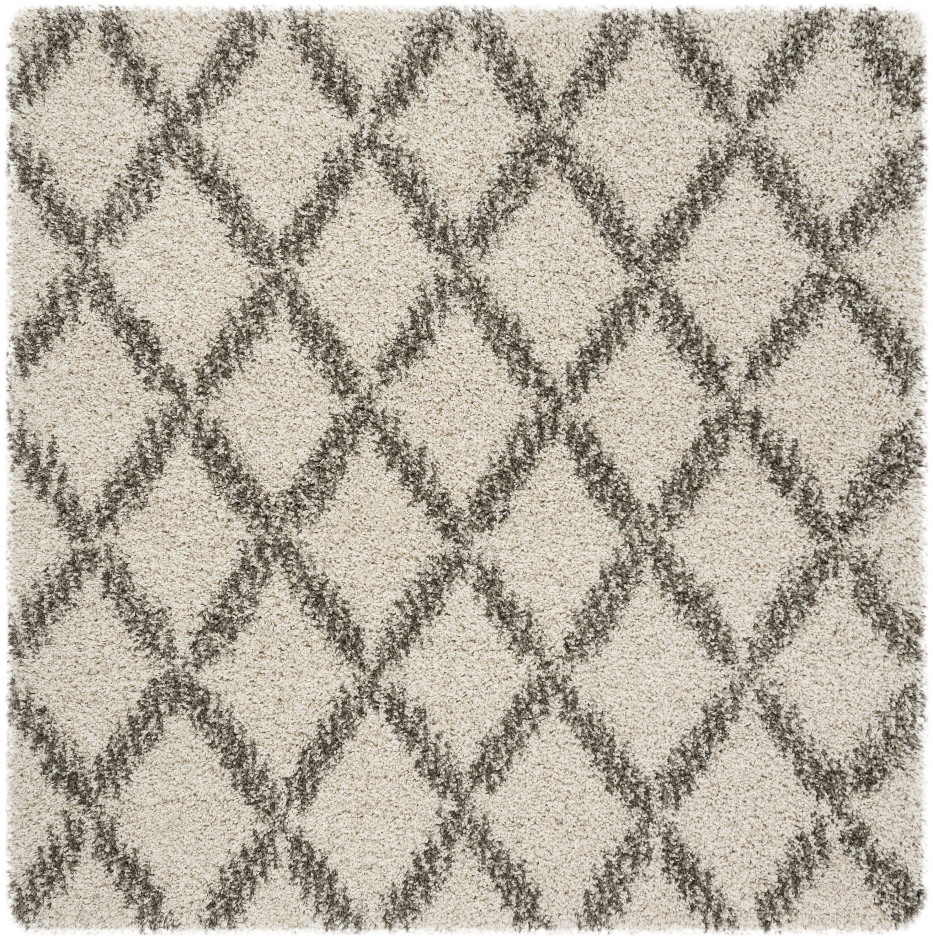 Safavieh SGH333A-5SQ Hudson Helena Shag 5 x 5 (ft) Loomed Polypropylene Ivory/Gray Square Indoor Trellis Area rug