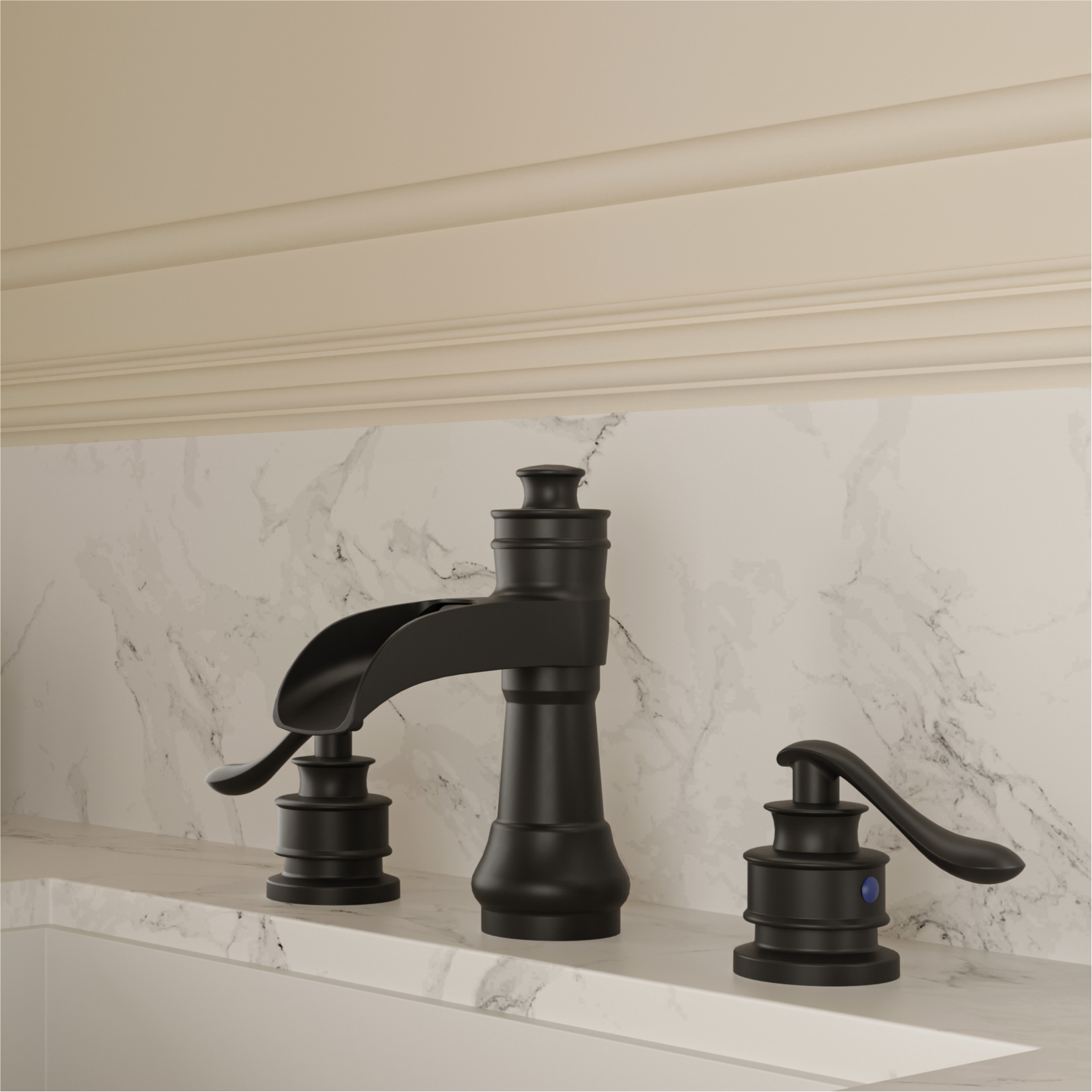 BWE Matte Black Widespread 2-handle WaterSense Waterfall Commercial/Residential Handle Bathroom Sink Faucet with Drain