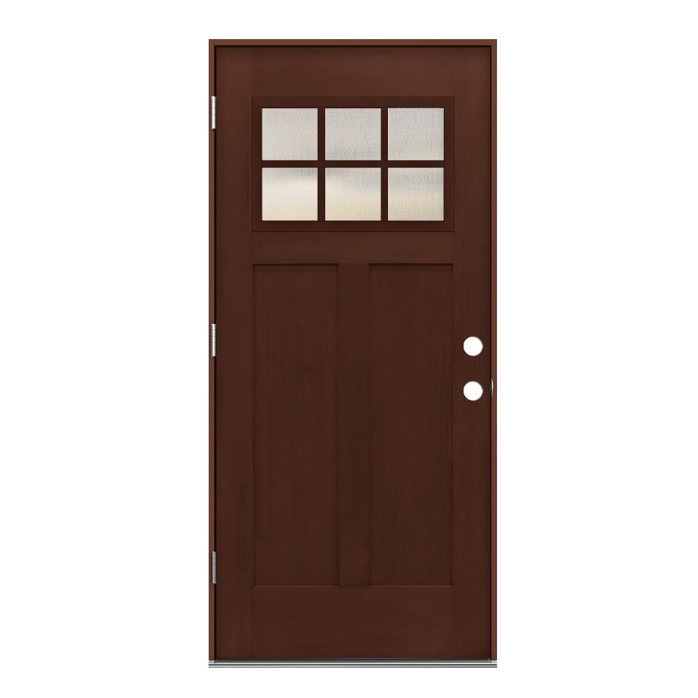 JELD-WEN LOWOLJW232200018 36-in x 80-in x 4-9/16-in Fiberglass Craftsman Right-hand outswing Coffee Bean Stained Prehung Front Door Insulating core