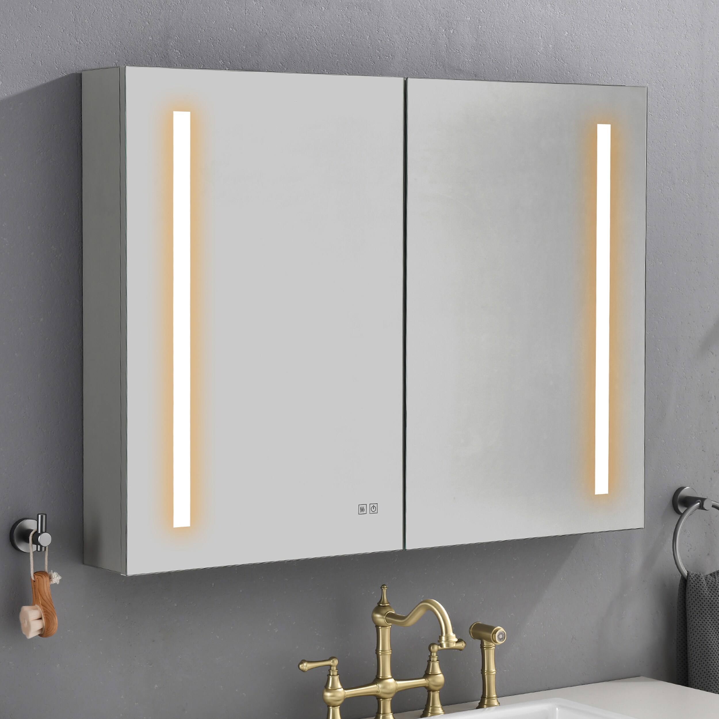waterpar 40-in x 30-in Lighted LED Fog Free Surface/Recessed Mount Silver Mirrored Soft Close Medicine Cabinet