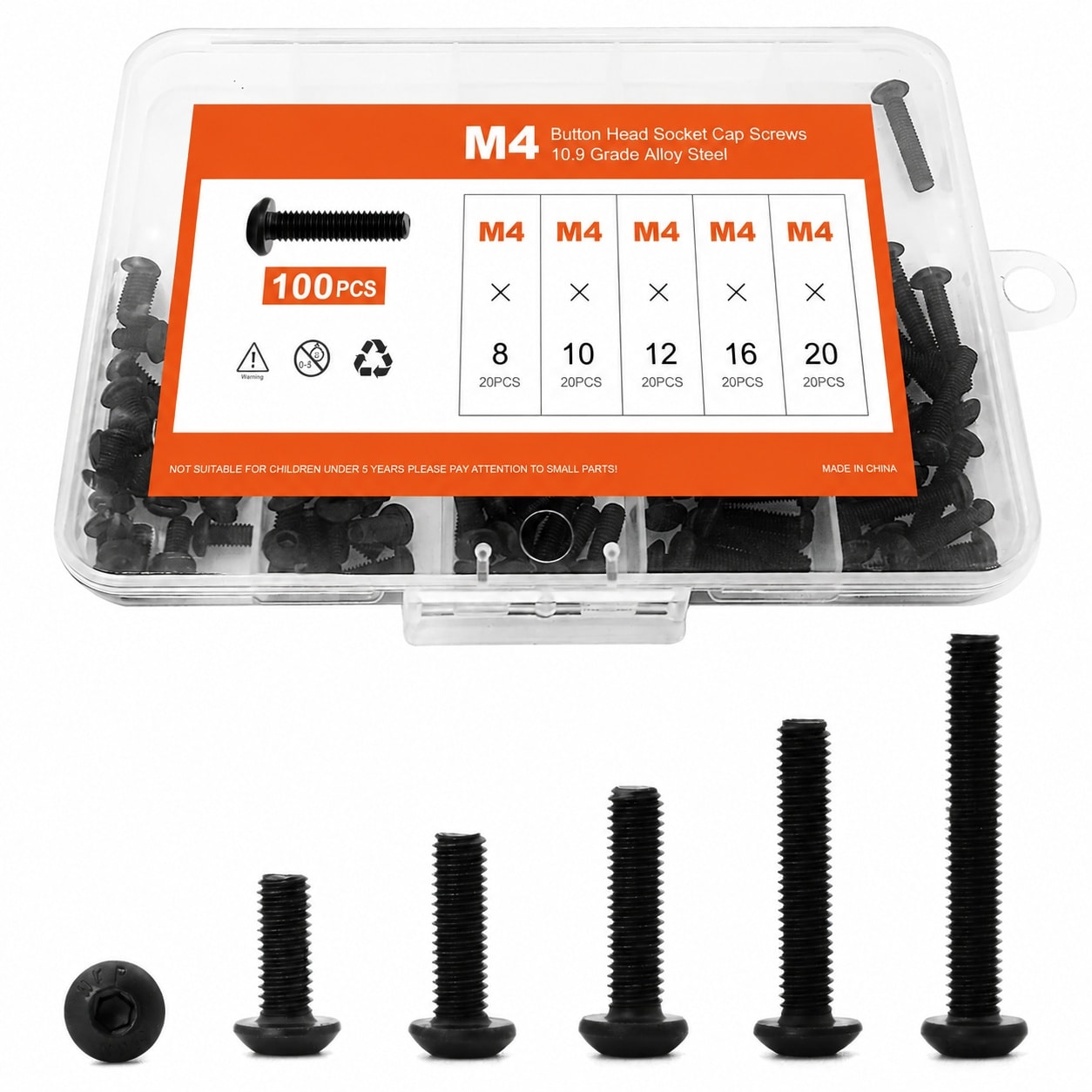 KHKFY M4 x 8mm 10mm 12mm 16mm 20mm Button Head Socket Cap Screws Bolts 10.9 Grade Alloy Steel Metric Black Oxide Finish Allen Hex Drive Fully #LKH0817H456