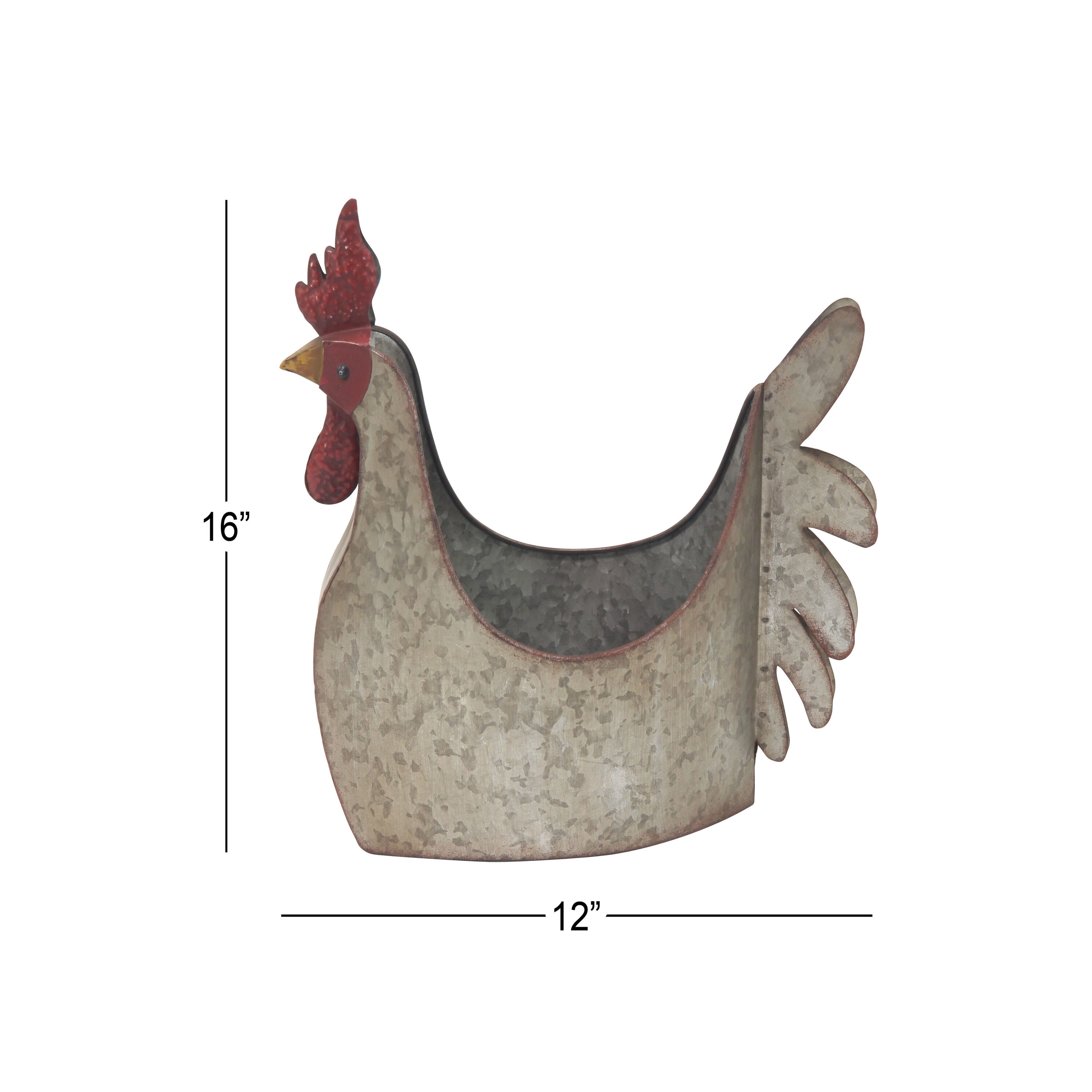 Gray Metal Rooster Novelty Planter for Indoor/Outdoor Use