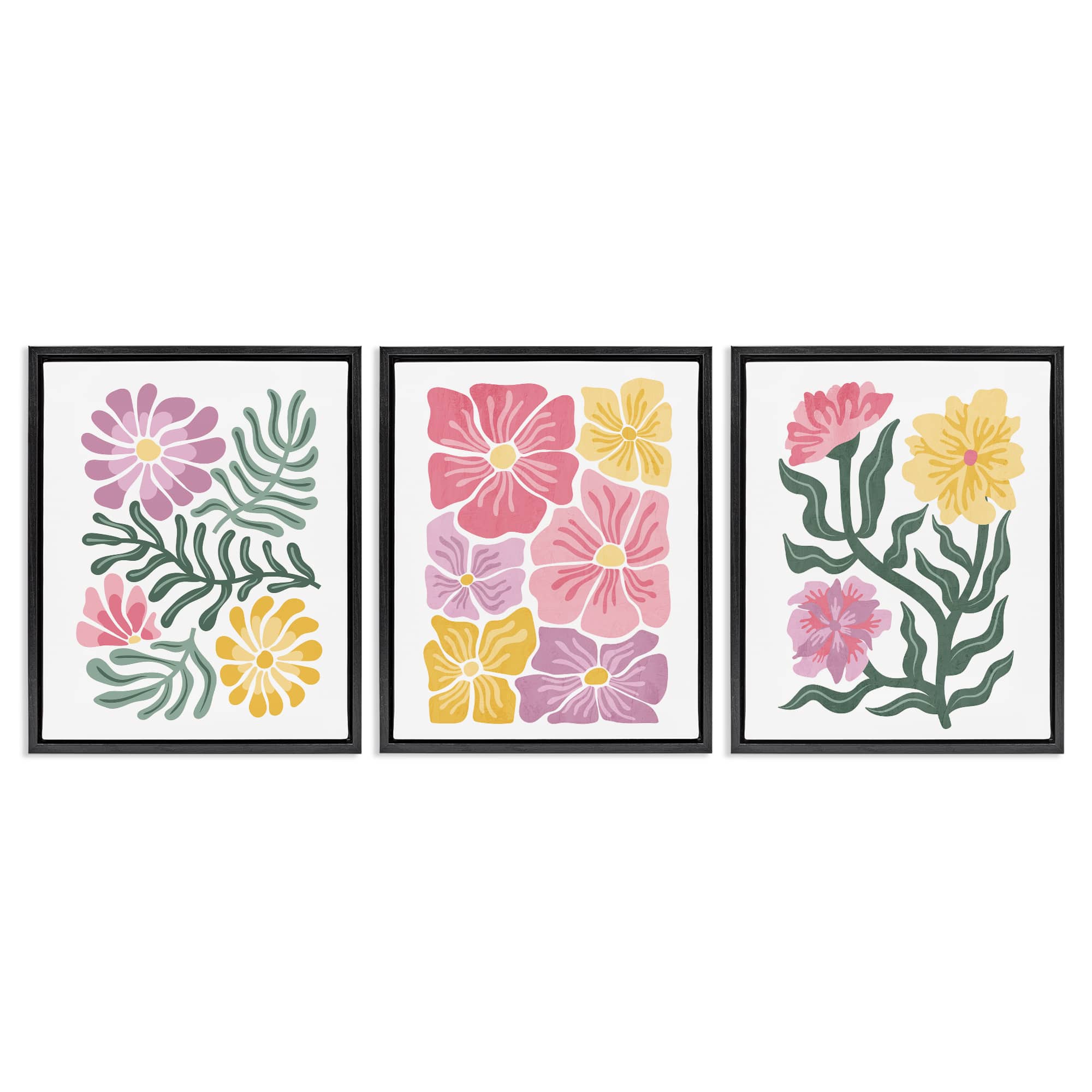 Stupell Industries A3-461-FFB-3PC-16X20 Minimal Spring Hue Flowers 3pc Floating Frame Set design by Kim Allen