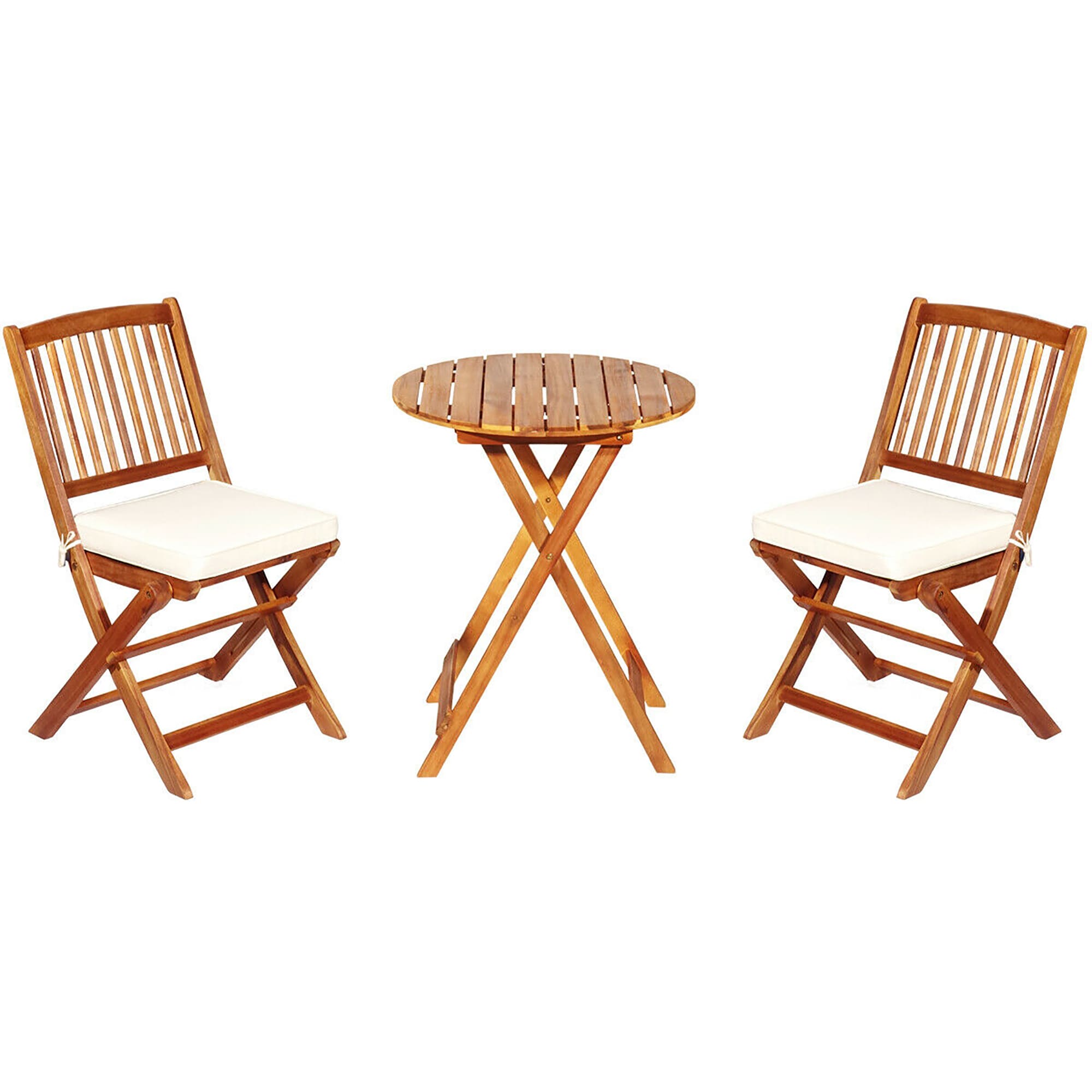 Costway HW65875CR 3 -Piece Patio Conversation Set with White Cushions