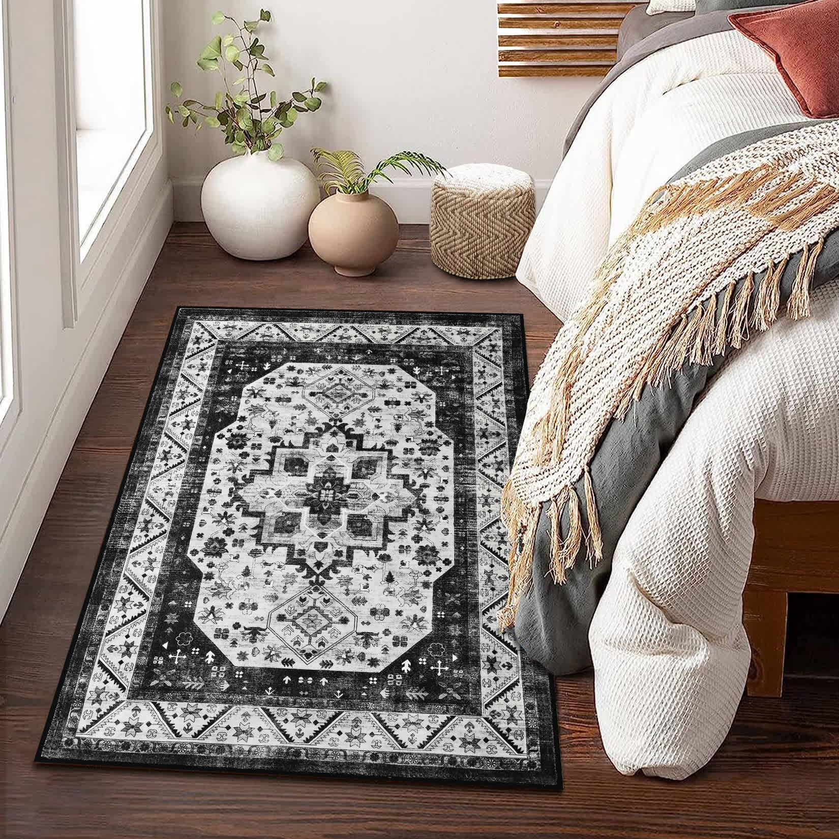 Qeetex RB-PHK-343UHDG7 Vintage Boho Area Rug Non-Slip Carpet for Living Room
