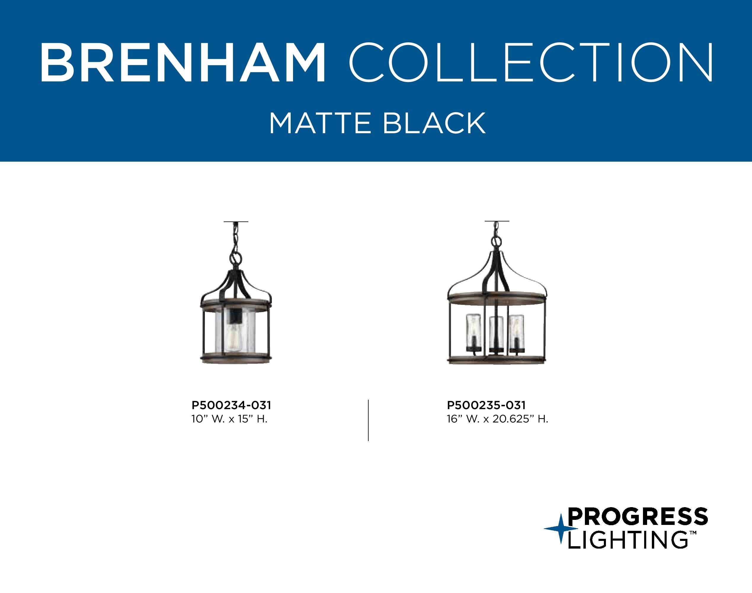 Brenham Matte Black 3-Light Farmhouse Pendant with Seeded Glass