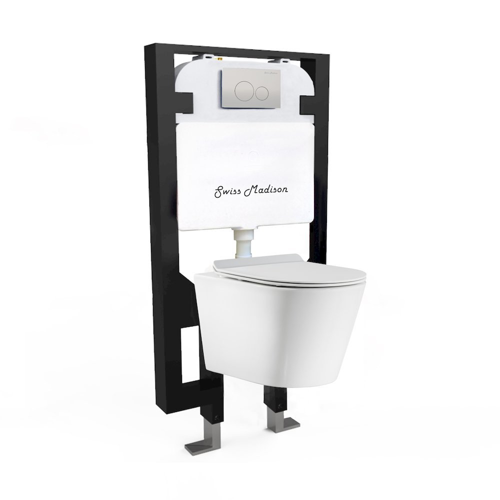 Swiss Madison - Calice Wall-Hung Toilet Bundle 0.8/1.6 GPF Dual Flush Glossy White Flush Plate