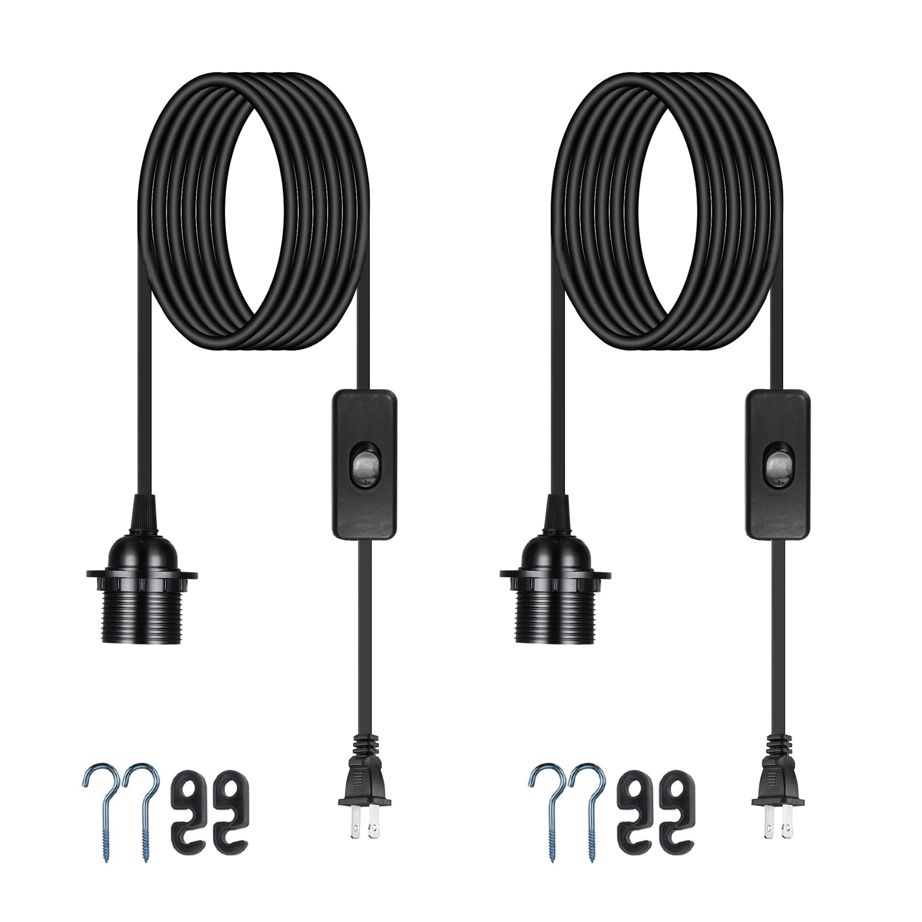 Aoibox 16 ft Plug In Pendant Light Cord Kit with E26 E27 Socket On Off Switch 2 Pack Hanging Lamp Cord #LABZIB7X