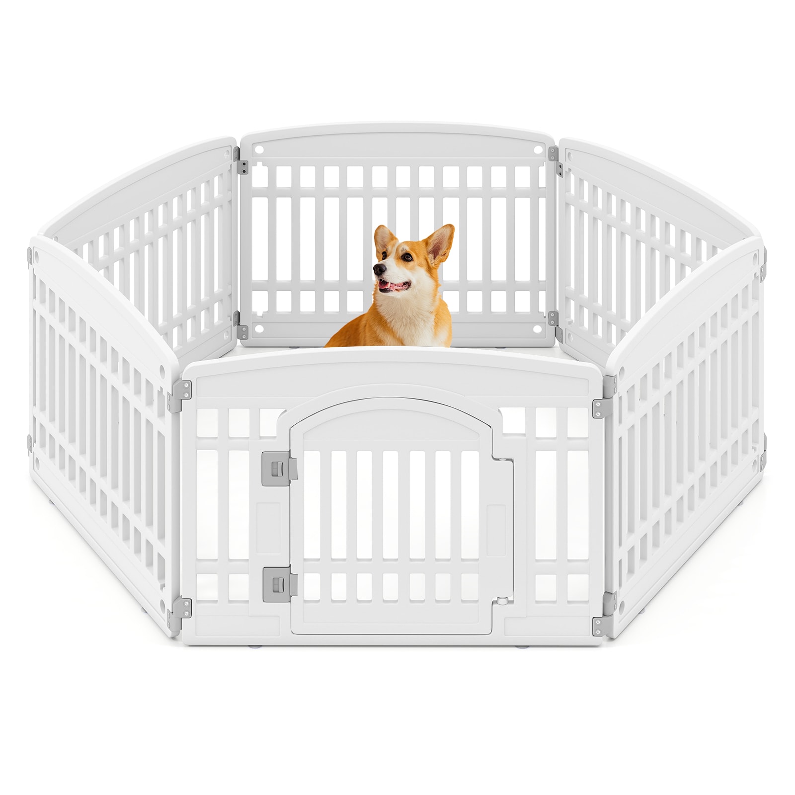 Slickblue White 24-in H x 33.5-in W Dog Playpen with 6 Panels Lockable Door and Expandable Design for Indoor or Outdoor