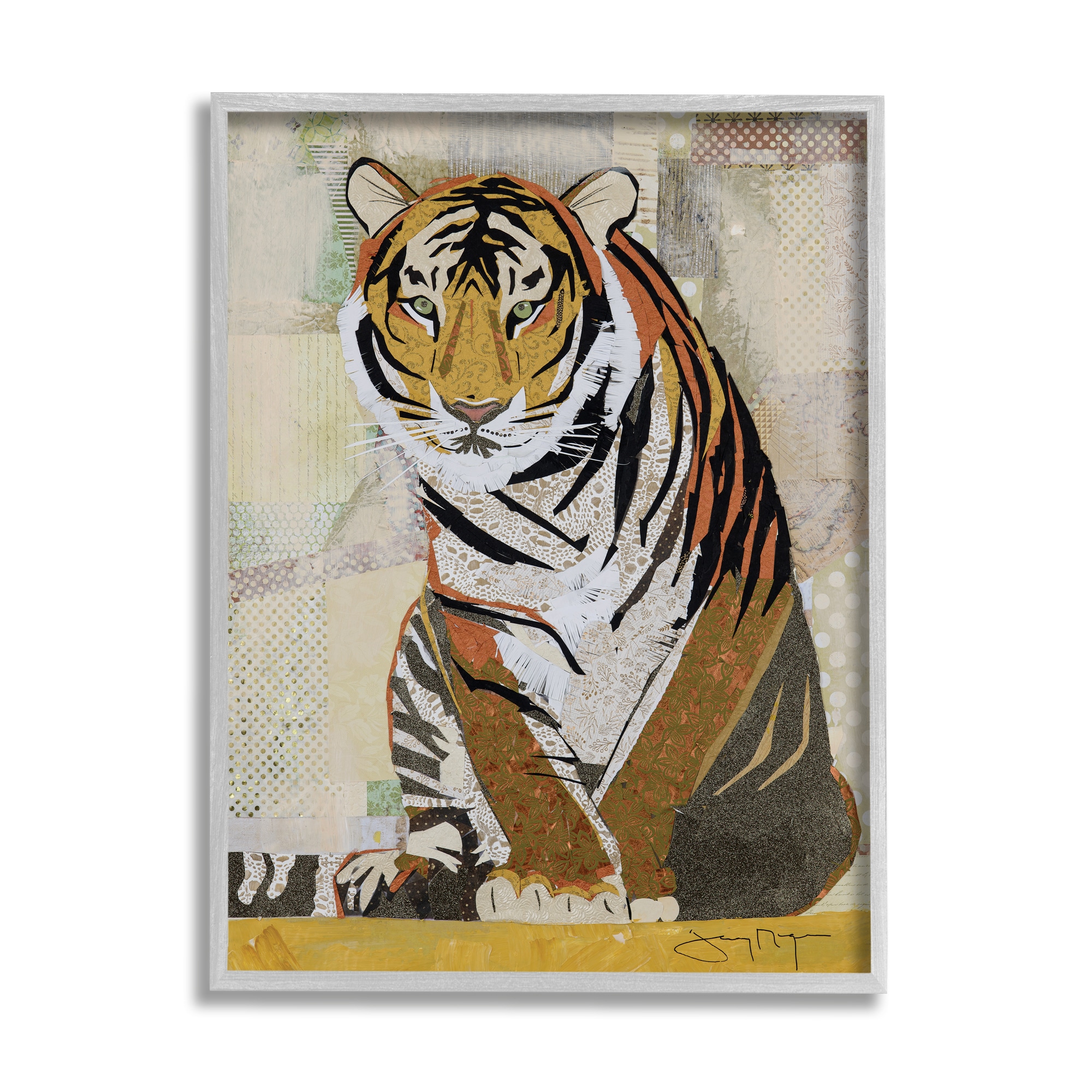Stupell Industries AE-825-GFF-11X14 Resting Jungle Tiger Over Abstract Patterns Jenny Mcgee Framed 14-in H x 11-in W Animals Print